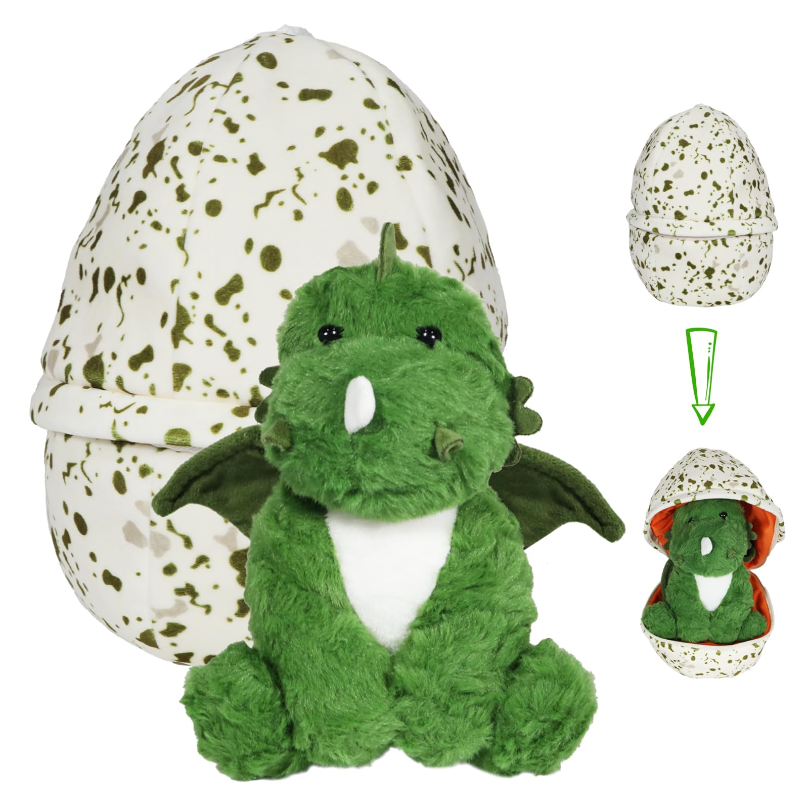 KBIBCK Dino Knuffeldier, ei-pluche, 25 cm, kruipei, dinosaurus, knuffeldier, pluche dinosaurus in ei, dinosaurus in eiknuffeldier, pluche dier, dino, knuffeldier, cadeau voor kinderen, jongens en