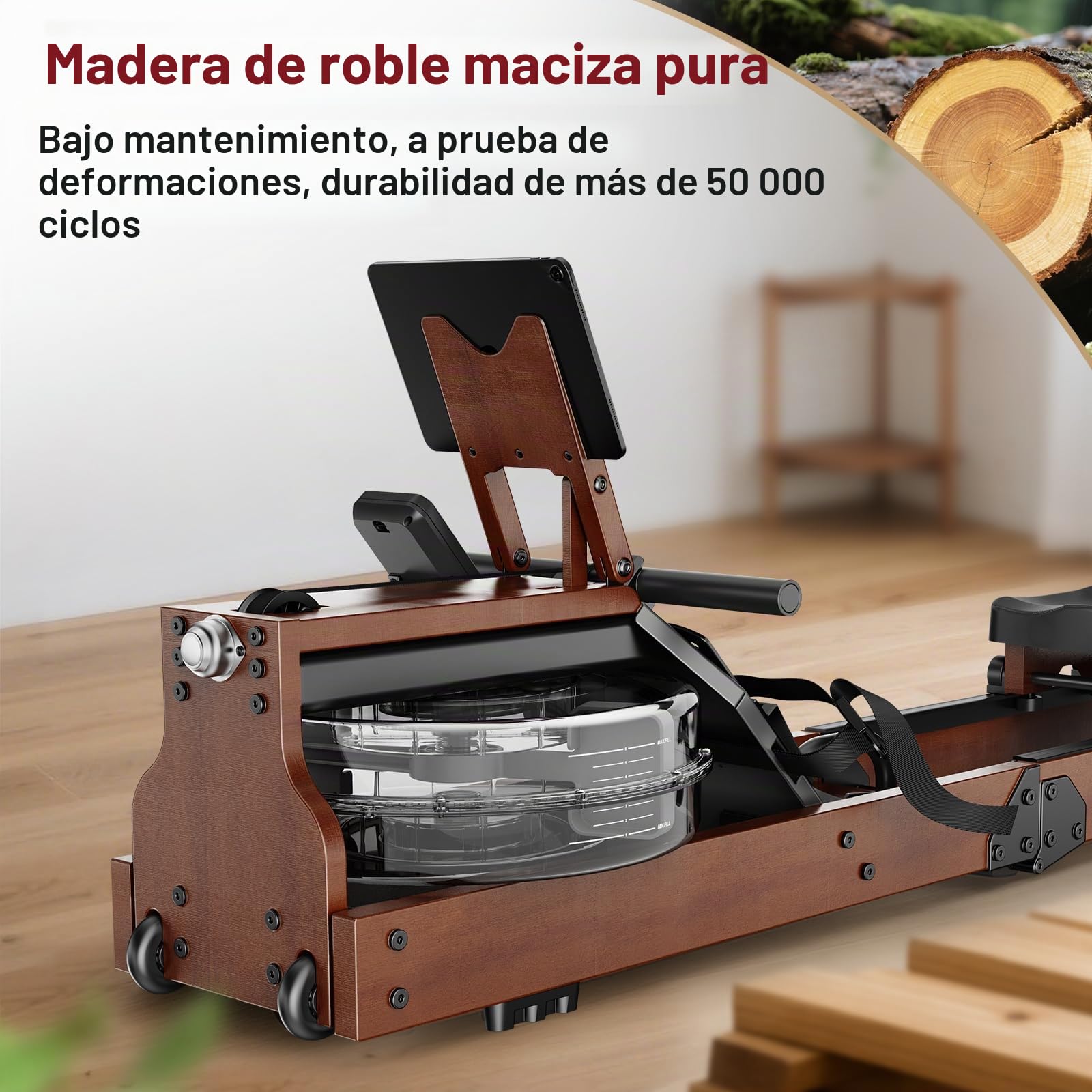 Máquina de Remo JOROTO para el hogar, máquina de Remo de Agua de Madera Plegable | Conexión Bluetooth a la aplicación Kinomap | Capacidad máxima de Peso 150 kg | Depósito de Agua de 16L | 98%