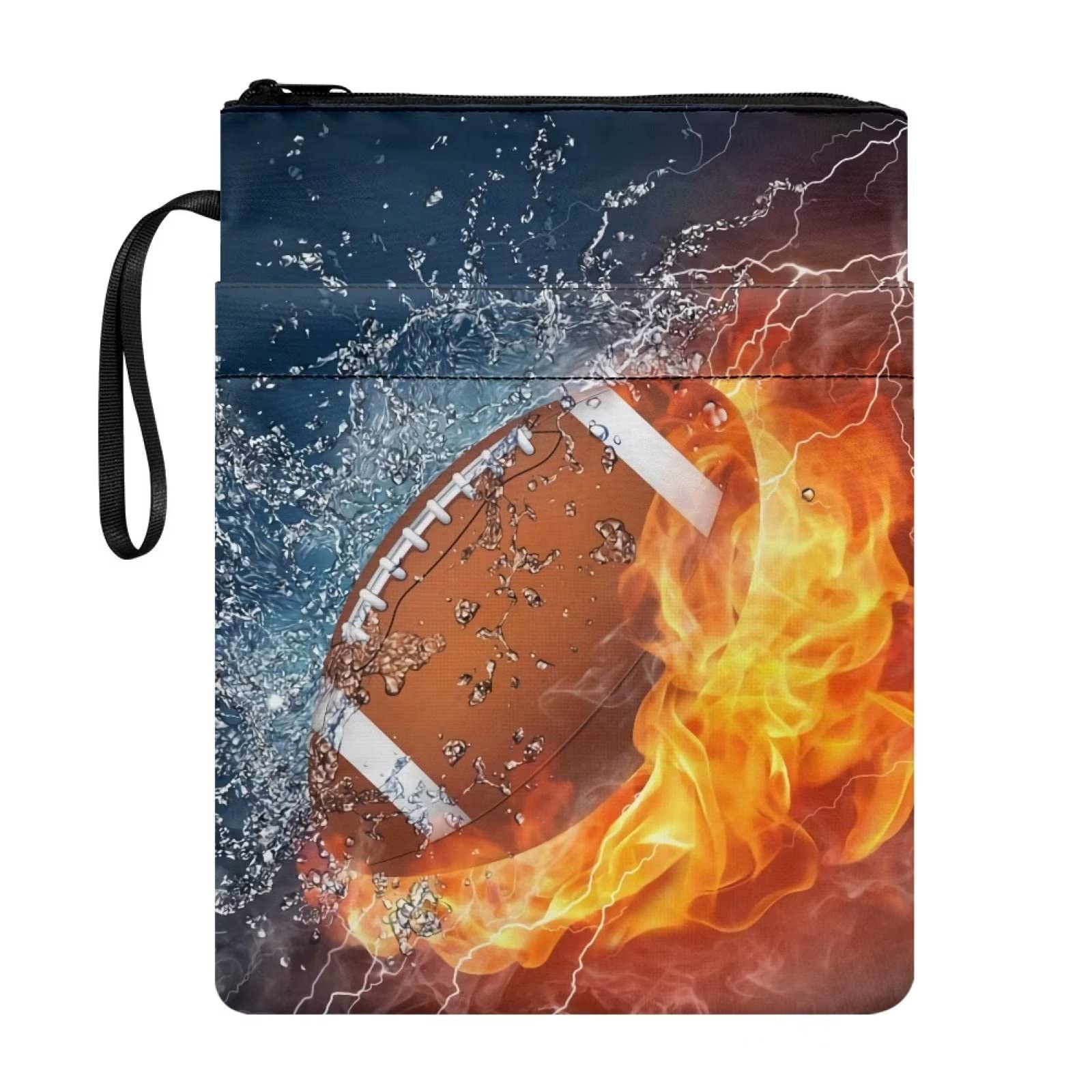 COEQINE Boys Sleeve with Zipper, Rugby Rrint Book Cover with Front Pocket Hardcover School Book Case for Women Men Work Portable Case — image 1