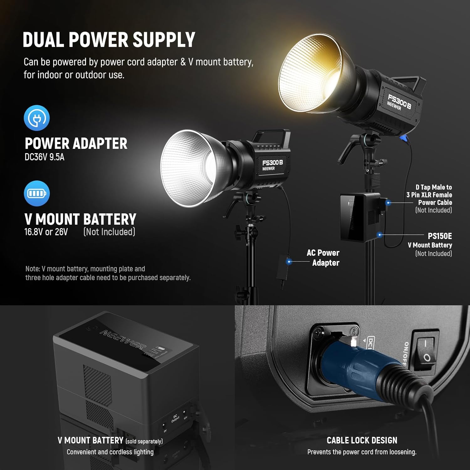 NEEWER FS300B 300W LED Studio Video Light, Bi Color COB Continuous Lighting with 2.4G/APP Control 44500Lux/1m 2700K-6500K CRI97+, 12 Scenes, Bowens Mount Spotlight for Photography Recording Streaming