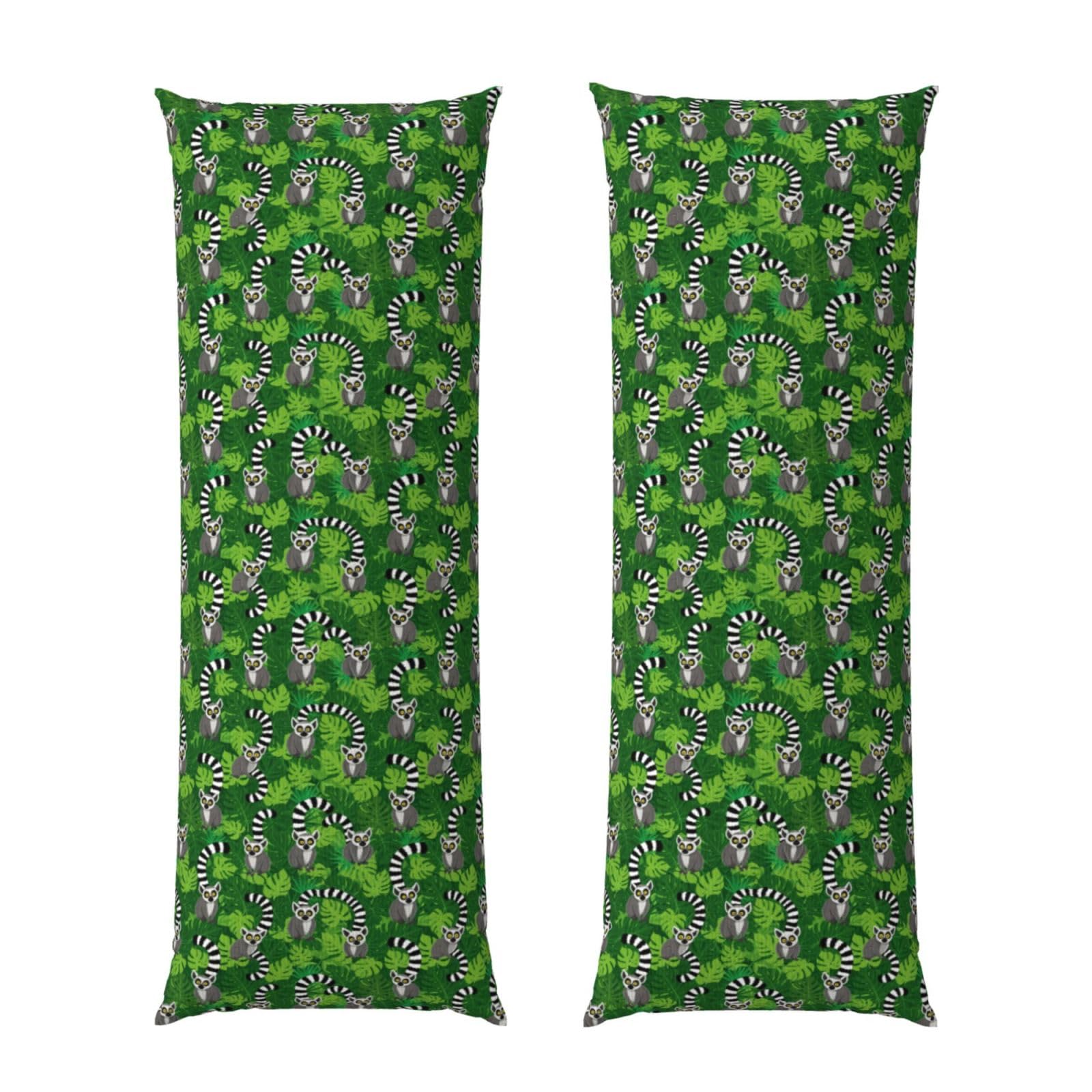 Body Pillowcase 20x60 Lemurs Monkey Tropical Green Leaves Floral, Plush Velvet Pillow Cover with Zipper, Cozyffy Rectangular Cushion Case for Couch Bed Home Hotel