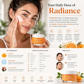 Vitamin C Brightening Face Cream with Niacinamide & Alpha Arbutin - Dark Spot Corrector, Skin Brightening & Even Skin Tone Moisturizer - 30ml