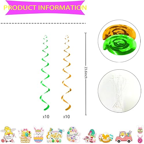 Miniatura 6 de 36 piezas de decoraciones de Pascua colgantes decoraciones de fiesta de Pascua suministros de fiesta de Pascua remolinos de techo con purpurina