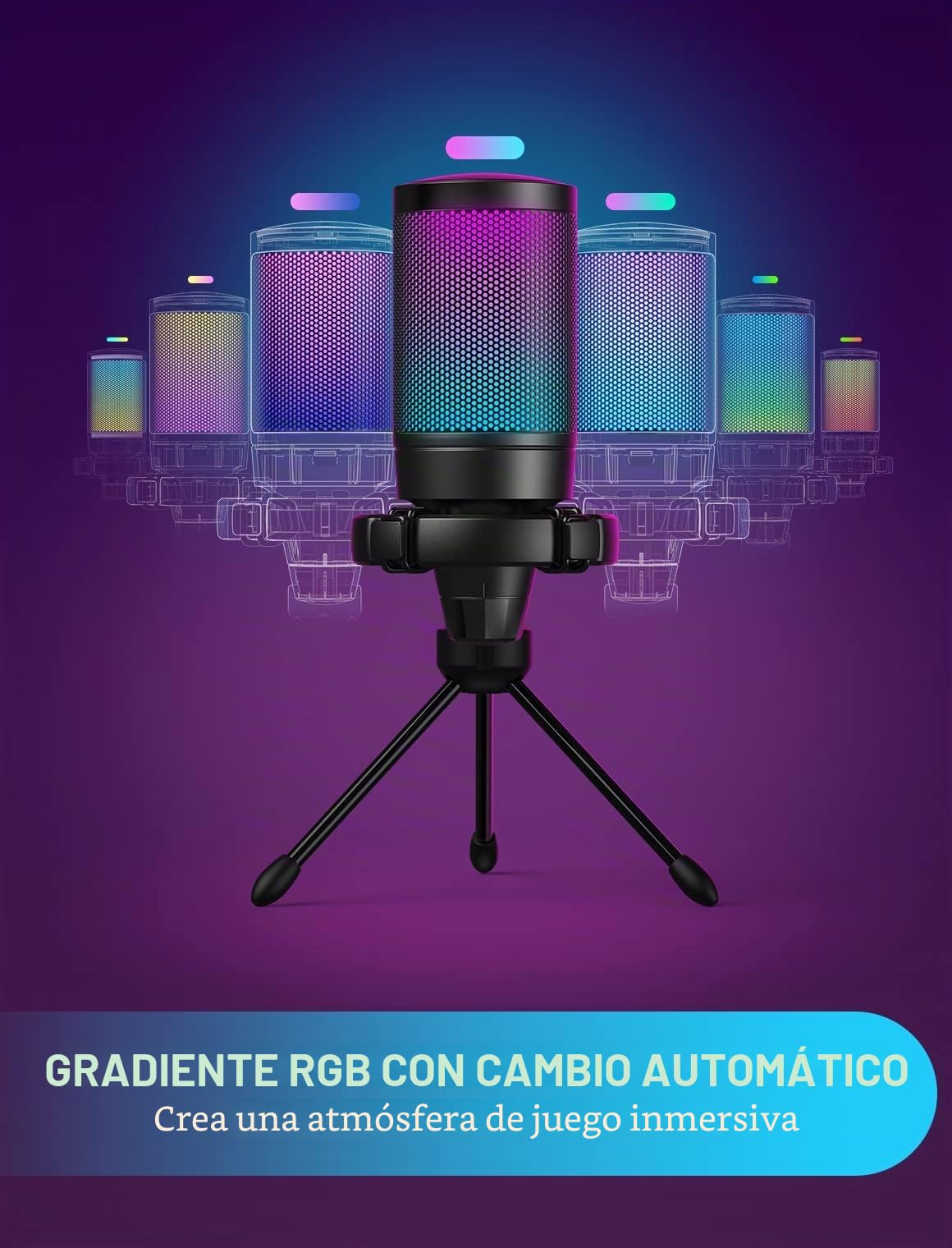 FIFINE Gaming Microfono para PC PS4 PS5, USB Condensador Micrófono de Cardioide para Ordenador Podcast Streaming Studio, con RGB, Botón de Silencio, Trípode, Filtro Anti-Pop, Soporte de Choque
