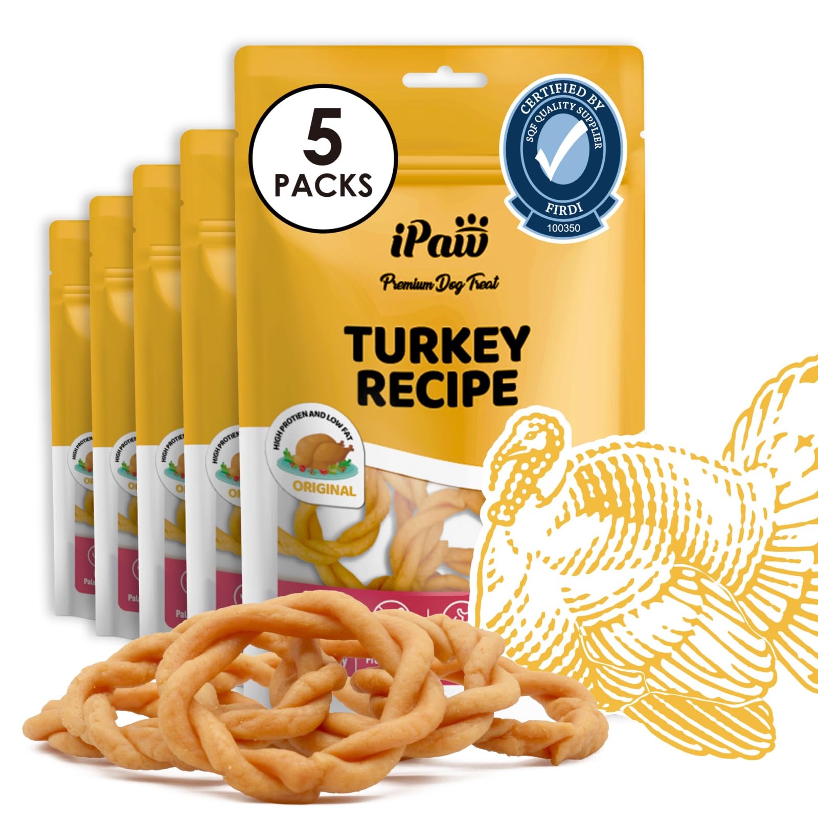 iPaw Turkey Dog Treats, SQF-Certified Production Process Dog Chew