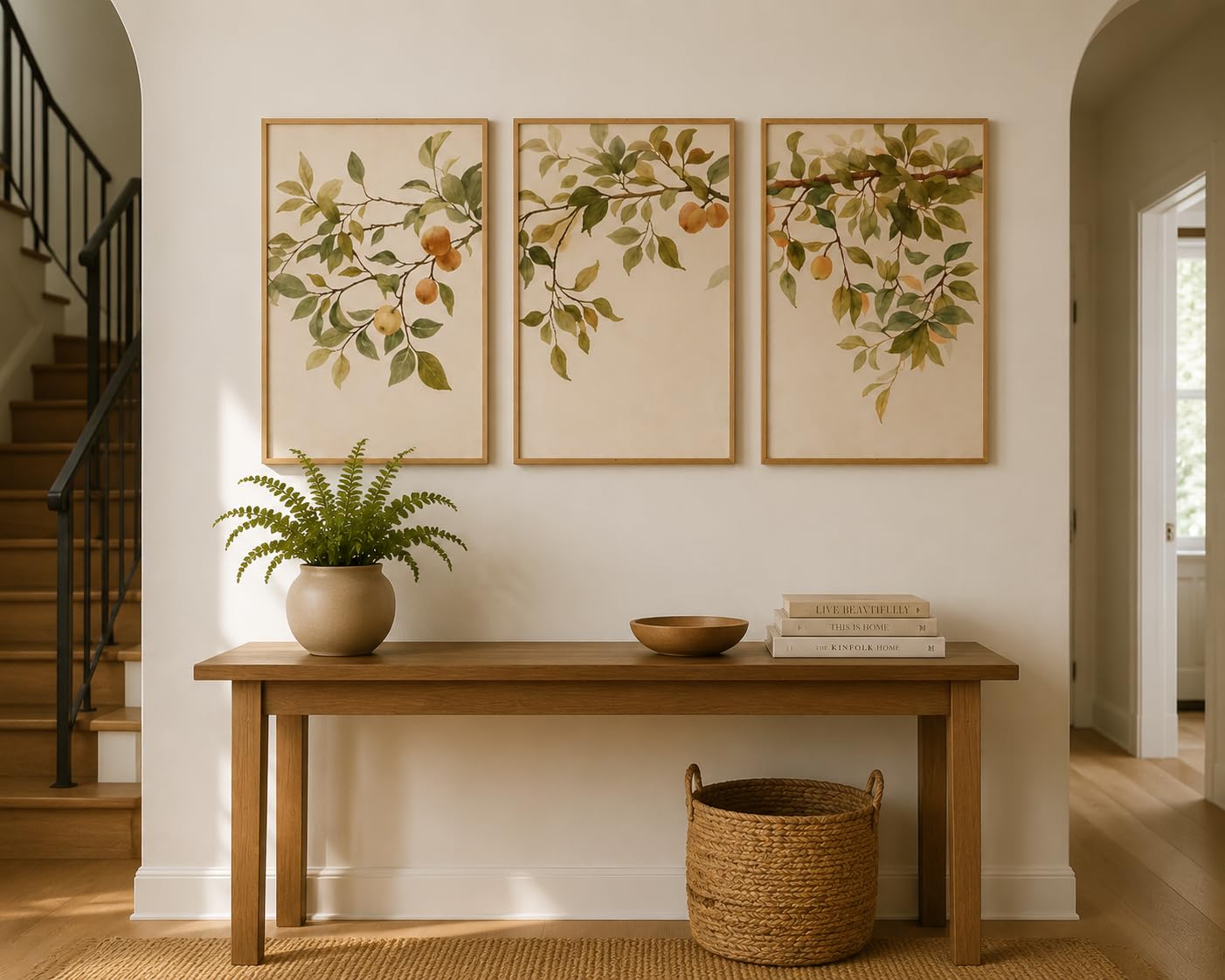 AMOSIJOY Vintage Botanical Wall Art Set of 3, Apple Tree Fruit Prints with Rustic Farmhouse Style, Floral Plant Artwork for Kitchen Dining Room Bedroom Decor, Unframed (40×50cm)