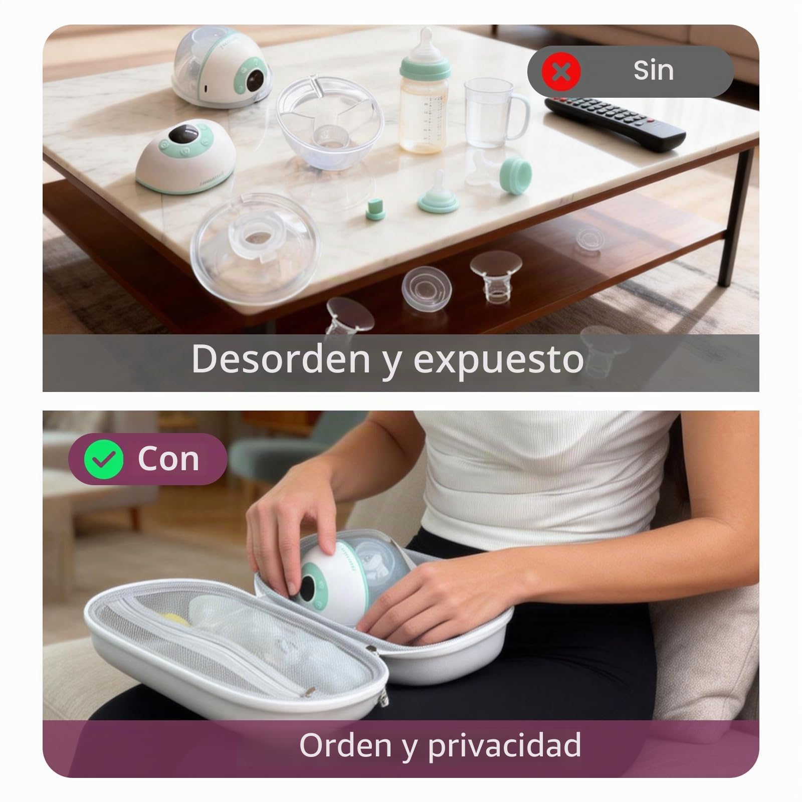 MOMMED Bolsa para Sacaleches Portátil, Estuche Rígido con Bandeja Impermeable Extraíble, Compatible con Momcozy/Nuliie/Medela/Eufy/Paruu, Capacidad para 2 Sacaleches