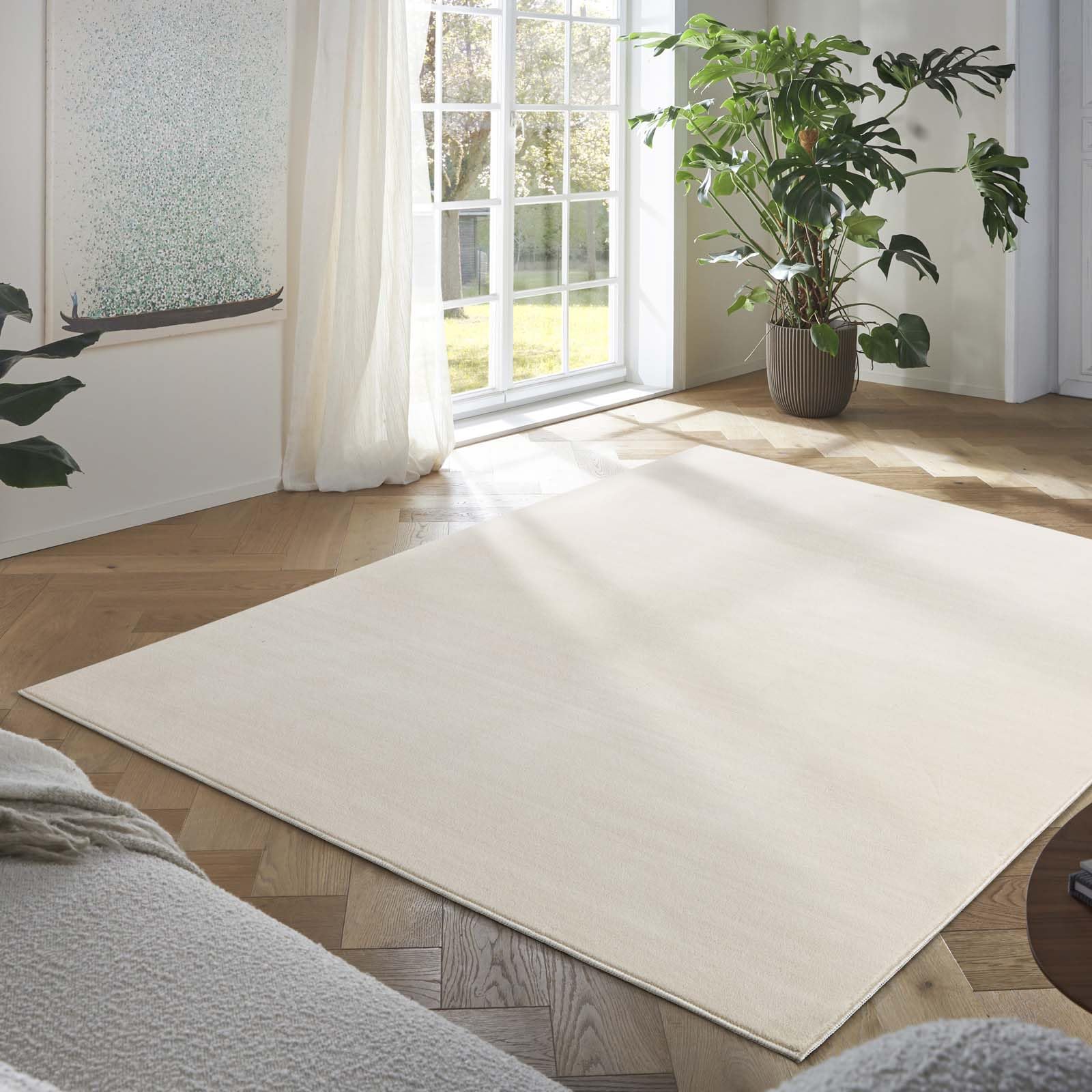 Taracarpet Teppich Kurzflor weicher Designer Uni Bodenbelag Madrid fürs Wohnzimmer, Kinderzimmer, Schlafzimmer und die Küche geeignet New Creme 120x170 cm