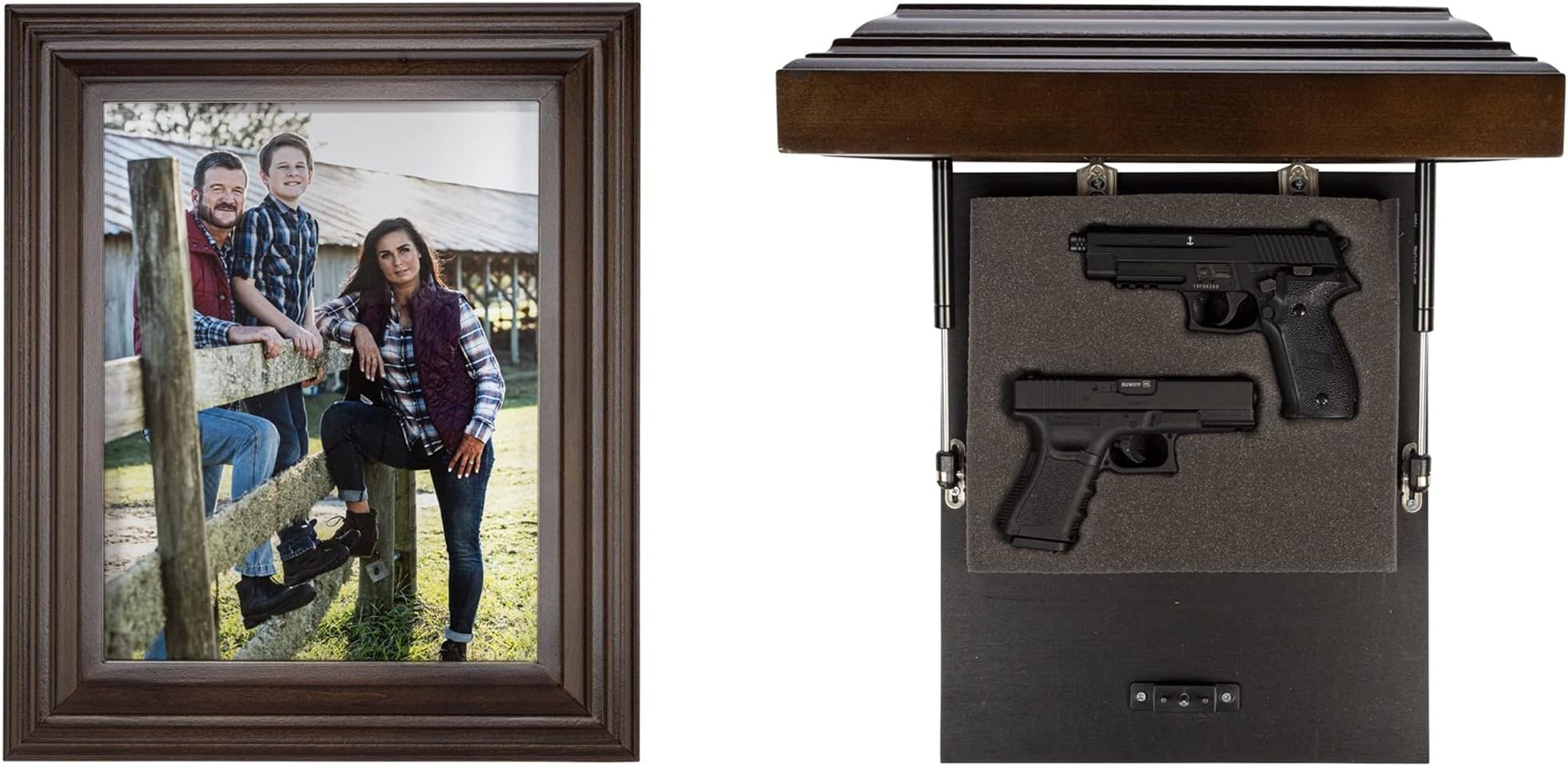 Tactical Traps - Guardian 15s Frame Gun Storage with Trap Door - Firearm and Magazine Storage with RFID Lock and Hidden Gun Compartment, Easy Installation - 18.75โ x 15.75โ - Dark Walnut