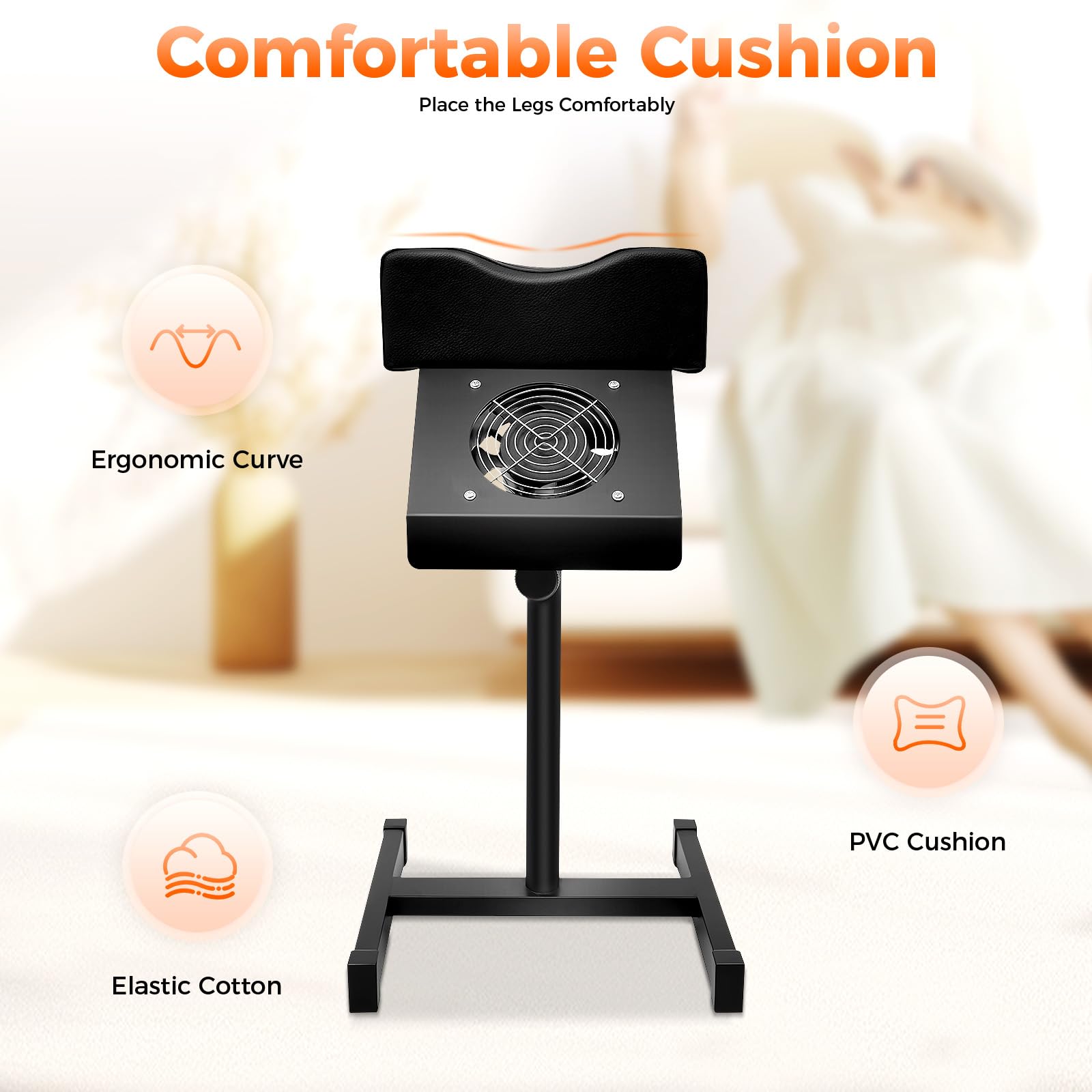 Taburete de pedicura, silla de pedicura móvil, silla de cuidado de los pies con aspiración, altura ajustable, reposapiés para salón, spa, masaje, salón de uñas, color negro