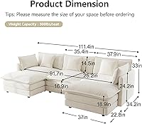 Vista 2 de Mikibama - Juego de sofá modular en forma de U, de 111.5 pulgadas para sala de estar, de 3 plazas, cómodo, con otomana movible, combinación de Beige