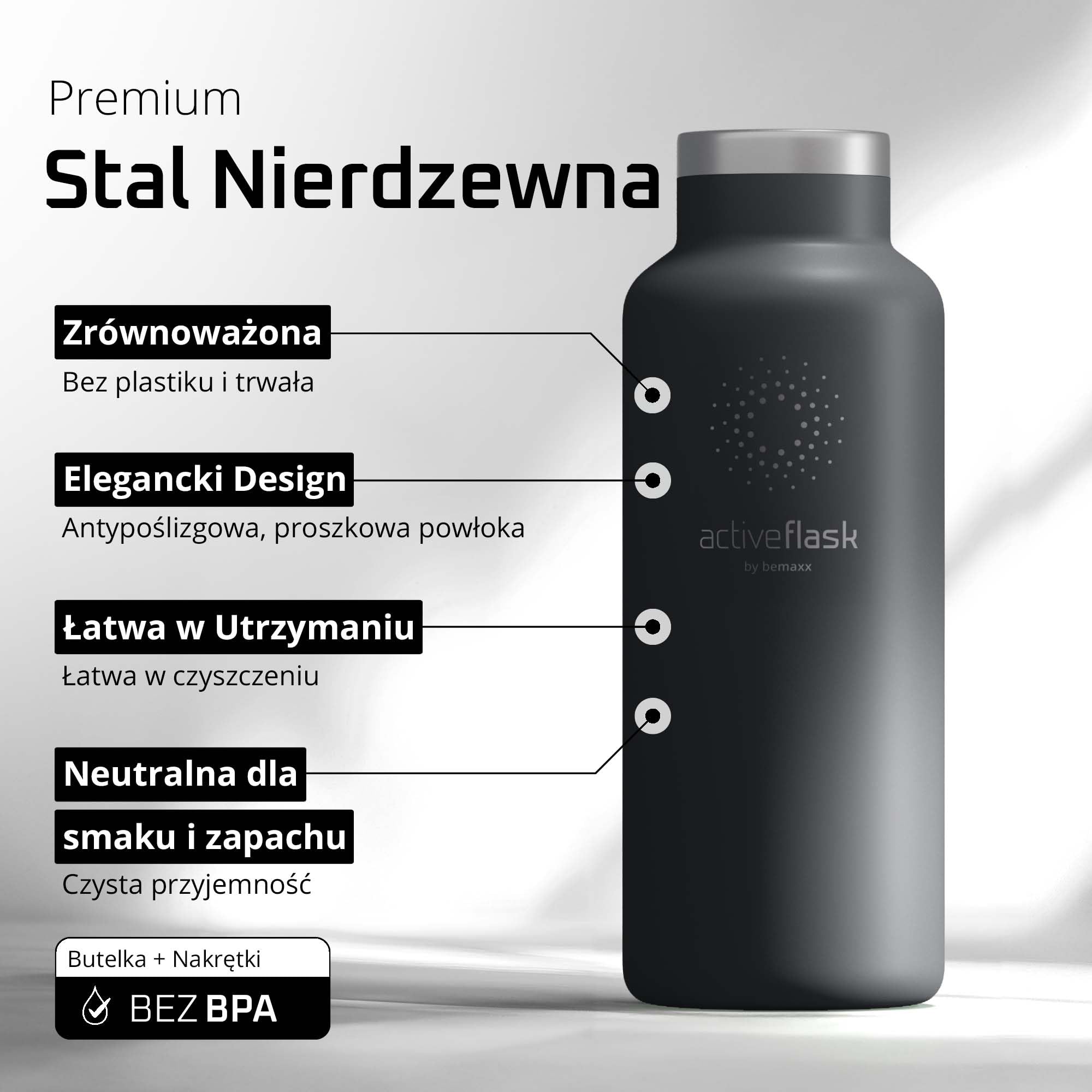 Butelka do picia ze stali nierdzewnej ACTIVE FLASK + słomka (3 pokrywki) wolna od BPA, szczelna, odpowiednia na dwutlenek węgla - butelka na wodę termos rowerowy izolowana izolowana butelka sportowa