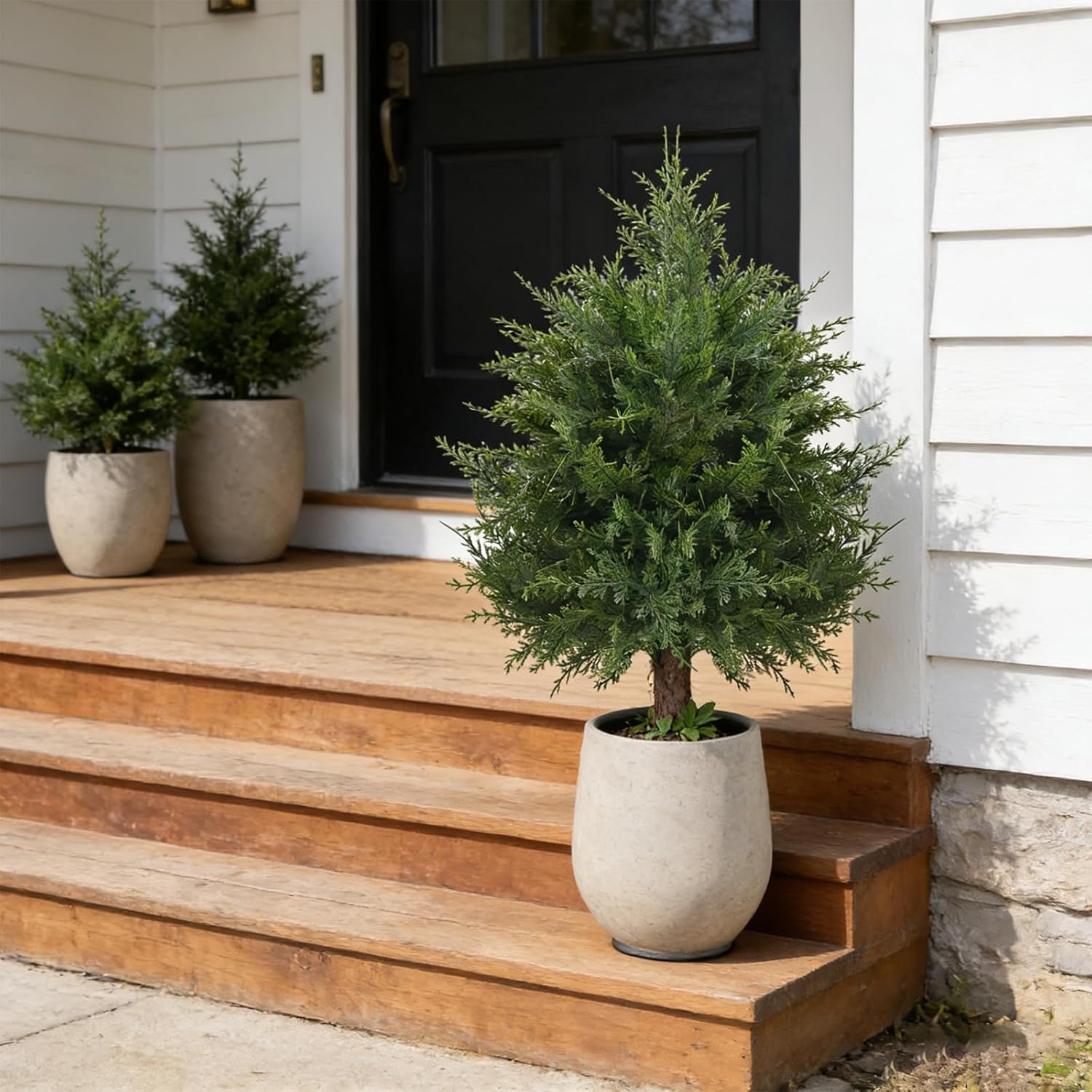 QIANYUN Artificial Topiary Bush for Outdoor Use, UV Resistant Faux Green Shrub with Realistic Ball Shape, Fake Greenery Plant for Front Door, Porch, Garden, Patio Decor
