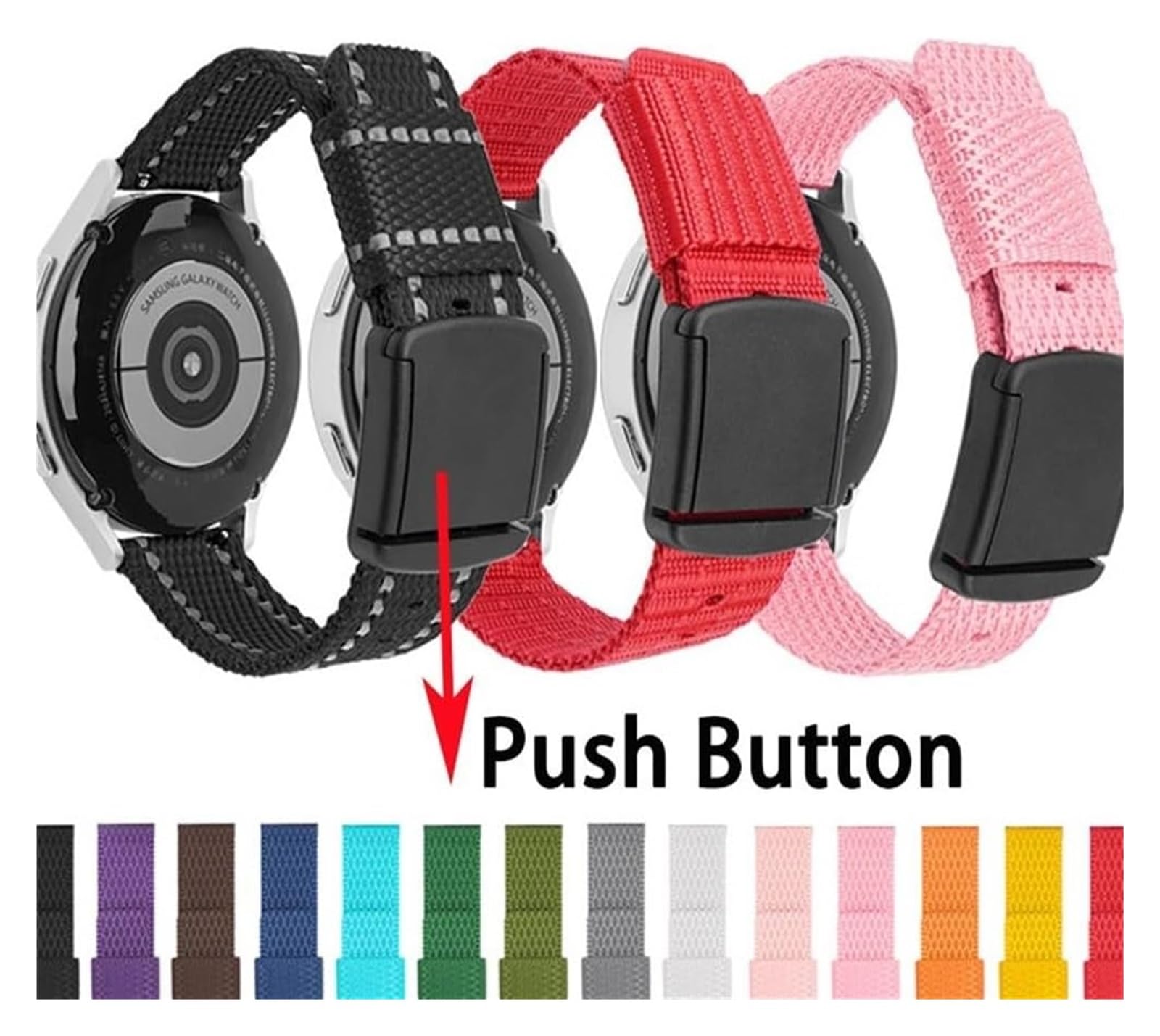 Remplacement du bracelet de la montre intelligente Bracelet universel à dégagement rapide de 20mm, bouton-poussoir en Nylon, Bracelet de remplacement, Bracelet de montre en nylon