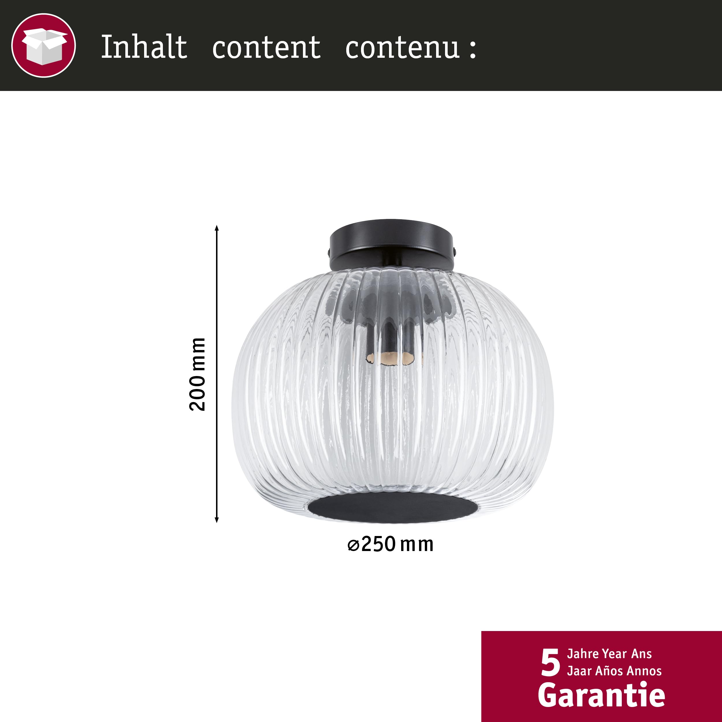Paulmann 71146 Selection Bathroom Deckenleuchte Ruya IP44 E27 230V max. 60W Glas, Schwarz matt Wand-/Deckenleuchte, Badbeleuchtung