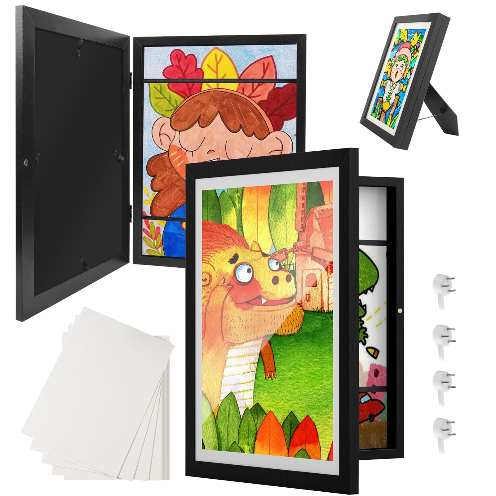 Wuciray 2pcs Marco dibujos Infantiles con A4 20 Dibujos Apertura Frontal Cuadro Guardar Dibujos Cambiar Almacenamiento Obras de Arte Capacidad 100