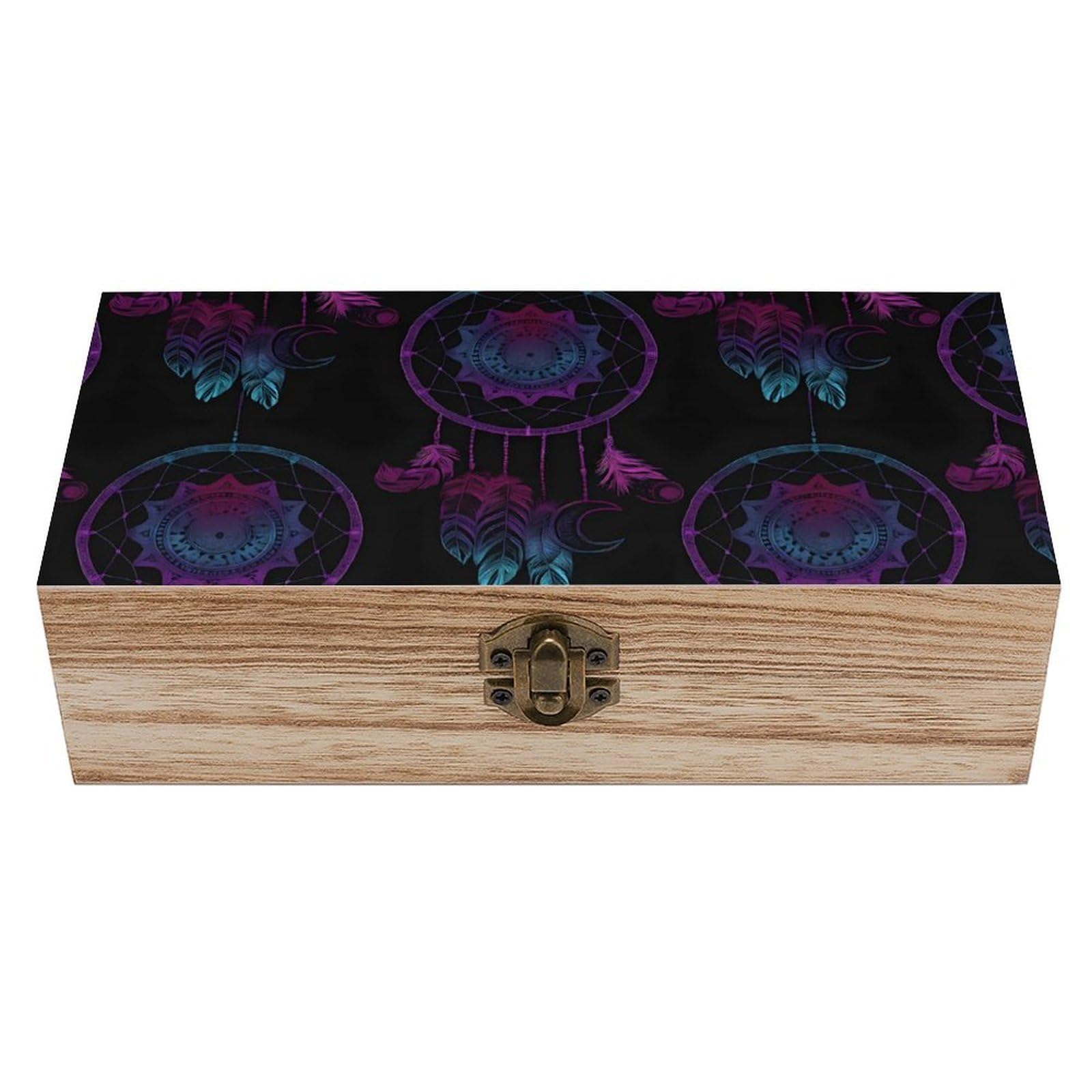 HLBSDM Mystical Purple Teal Dream Catcher Retro Wooden Storage Box Jewelry Art Gift Boxs Decorative Keepsake Boxes