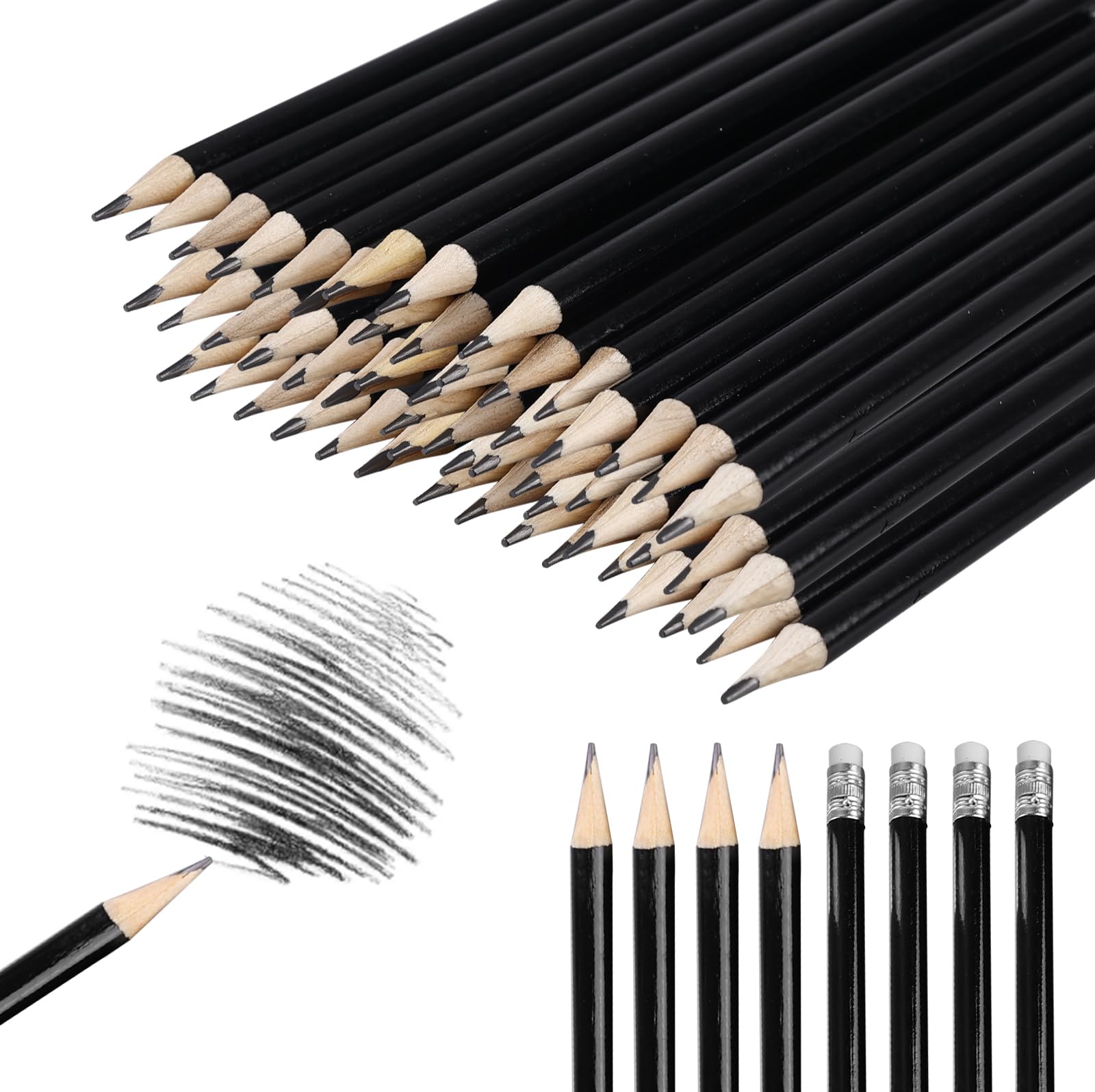 WEGREAT Lápices de Madera Natural, 100 Unidades Lápices de Madera con Goma de Borrar, Juego de Lápices HB para Niños, Maestros, Escribir, Escuelas, Esbozar, Oficinas, Dibujo, Sostenible, Negro
