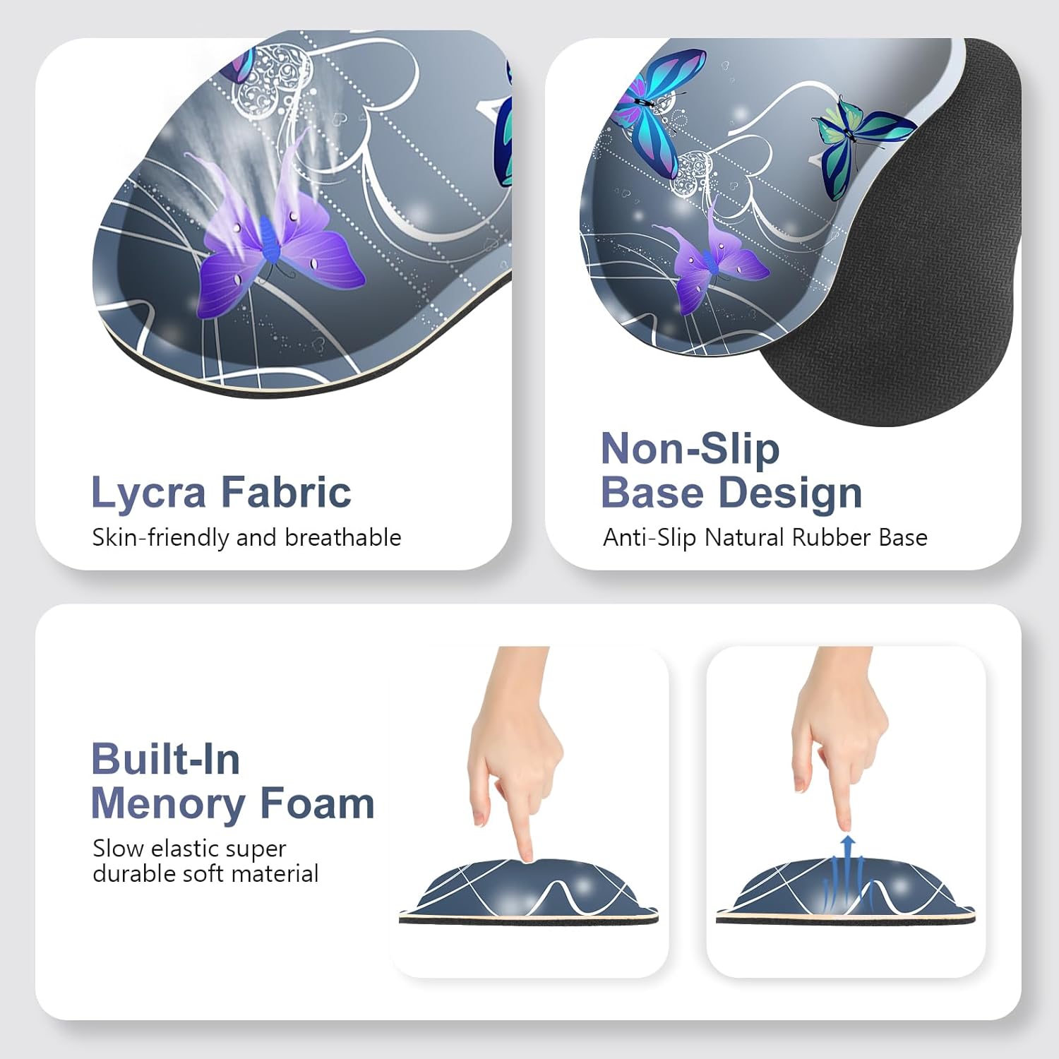 Cute Butterfly Desk Mat, Florals 4 in1 Large Gaming Mouse Pad Set, Ergonomics Keyboard Pad with Memory Foam Wrist Rest, Extended Game Mousepad Non-Slip Desk Protector Matt Easy Typing Pain Relief
