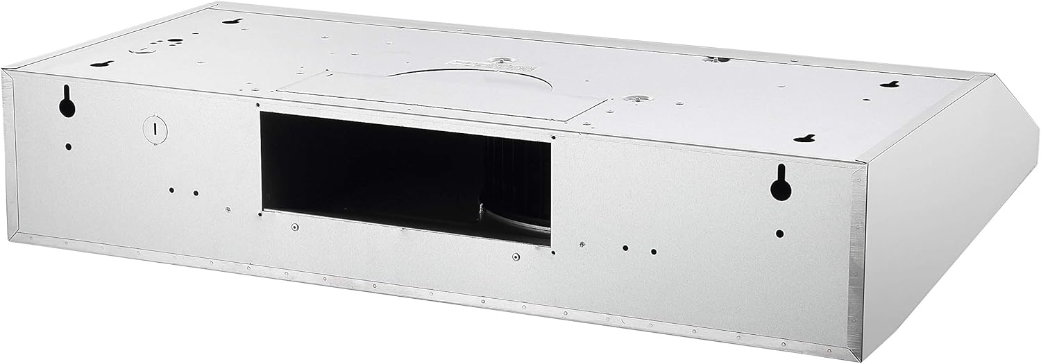 Underside view of the Ancona UC64NL range hood showing the two removable aluminum mesh filters and integrated LED lights.