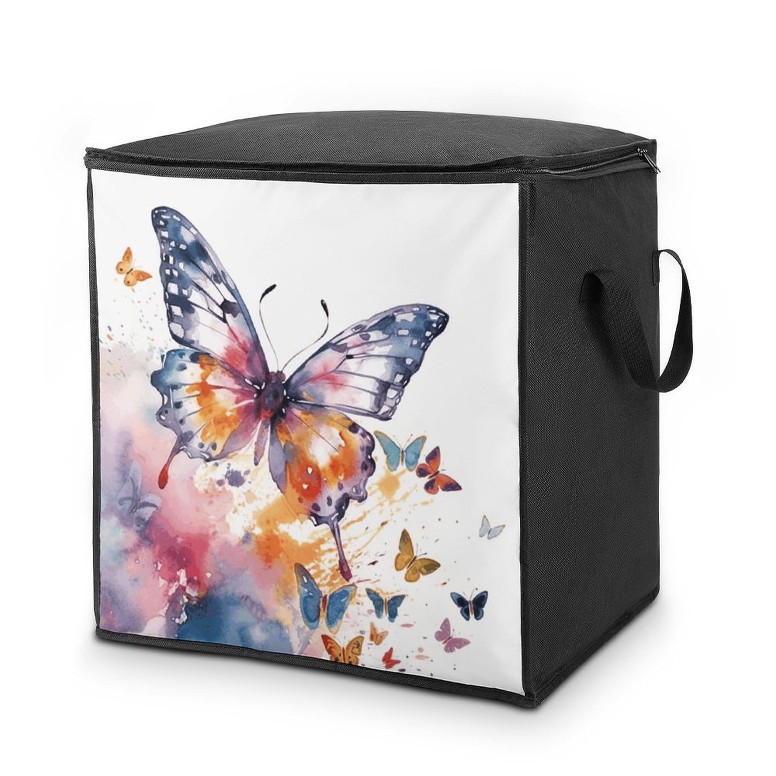 Watercolor Butterfly Storage Bags Comforter Quilt Blanket Clothes with Zipper & Handles Easy to Fit King Size Comforter Set Closet Under Bed Organizer for Dorm Pillows Bedding 70L
