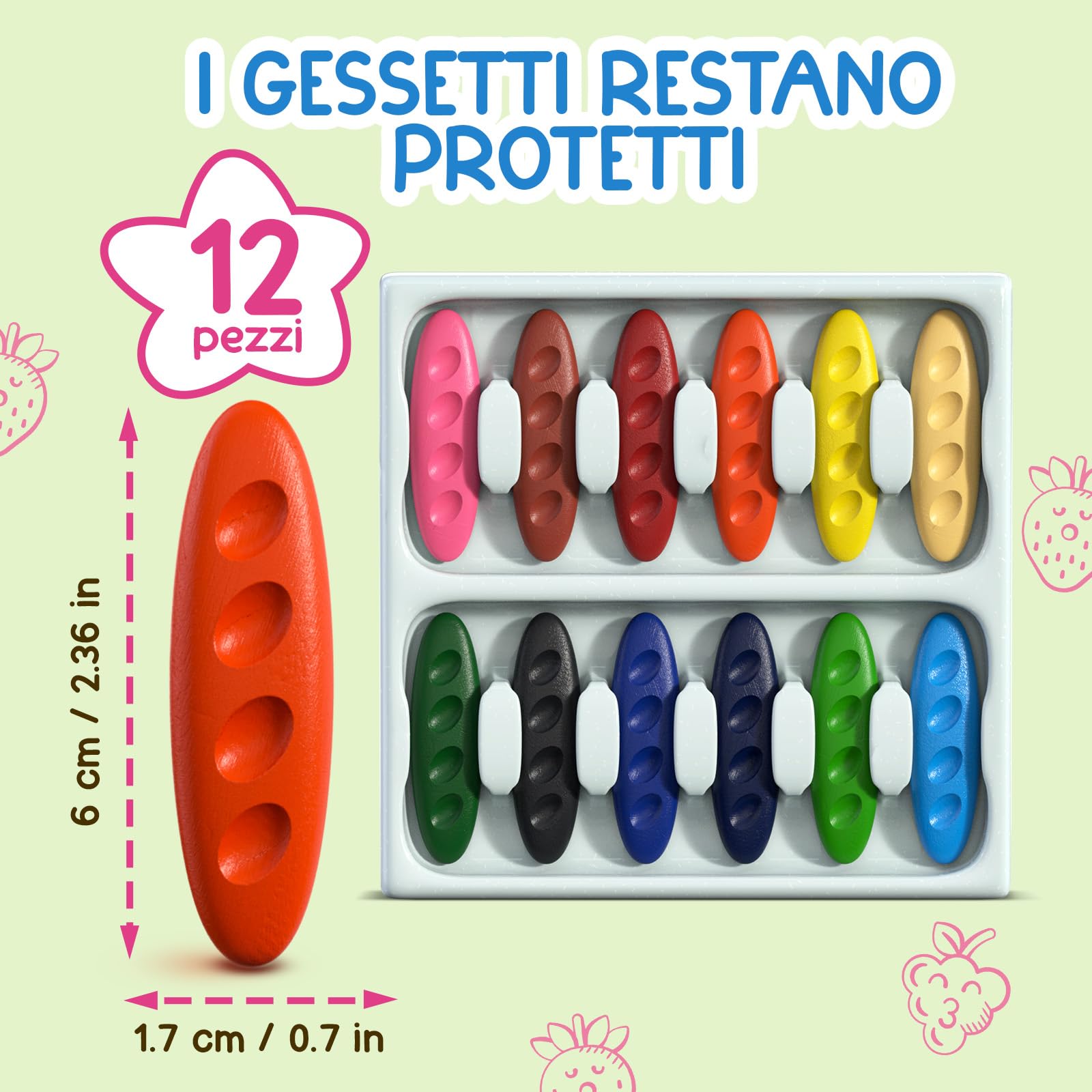 12 Pastelli Bambini 2 Anni + Forma Ergonomica Arachidi + Crayon per Bambini 1-3 Anni | Colori che non sporcano | Pastello a Razzo e Facili da Impugnare | Pastelli a cera