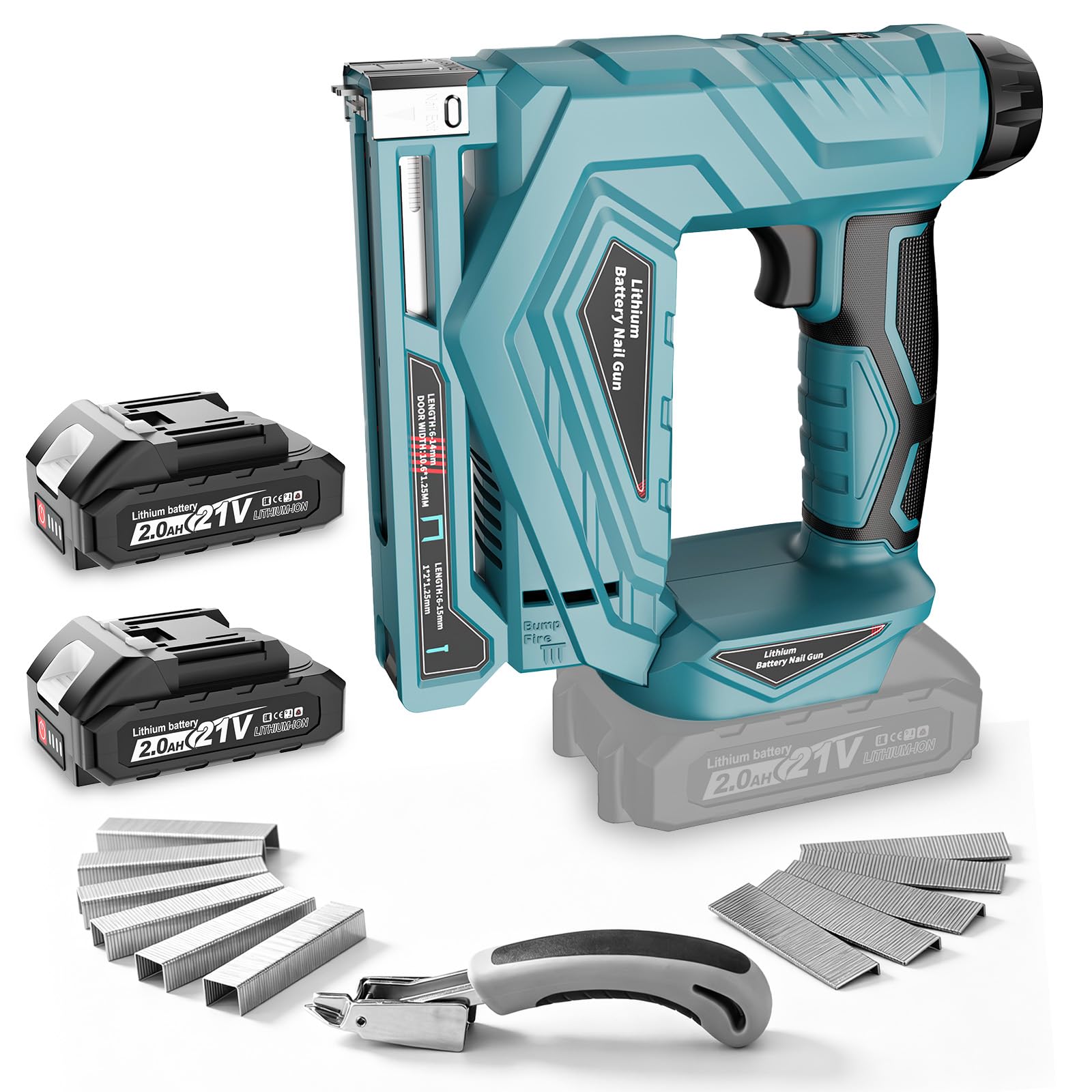 YEARTOP 2-IN-1 Akku Tacker, Elektrotacker für Bastelarbeiten/DIY/Polster | Kompatibel mit Makita 18V Akku, 2 Modi Typ 53 (6-14mm) & 18GA (6-15mm), 2 X 2000mAh Akkus & 2000 Nägel