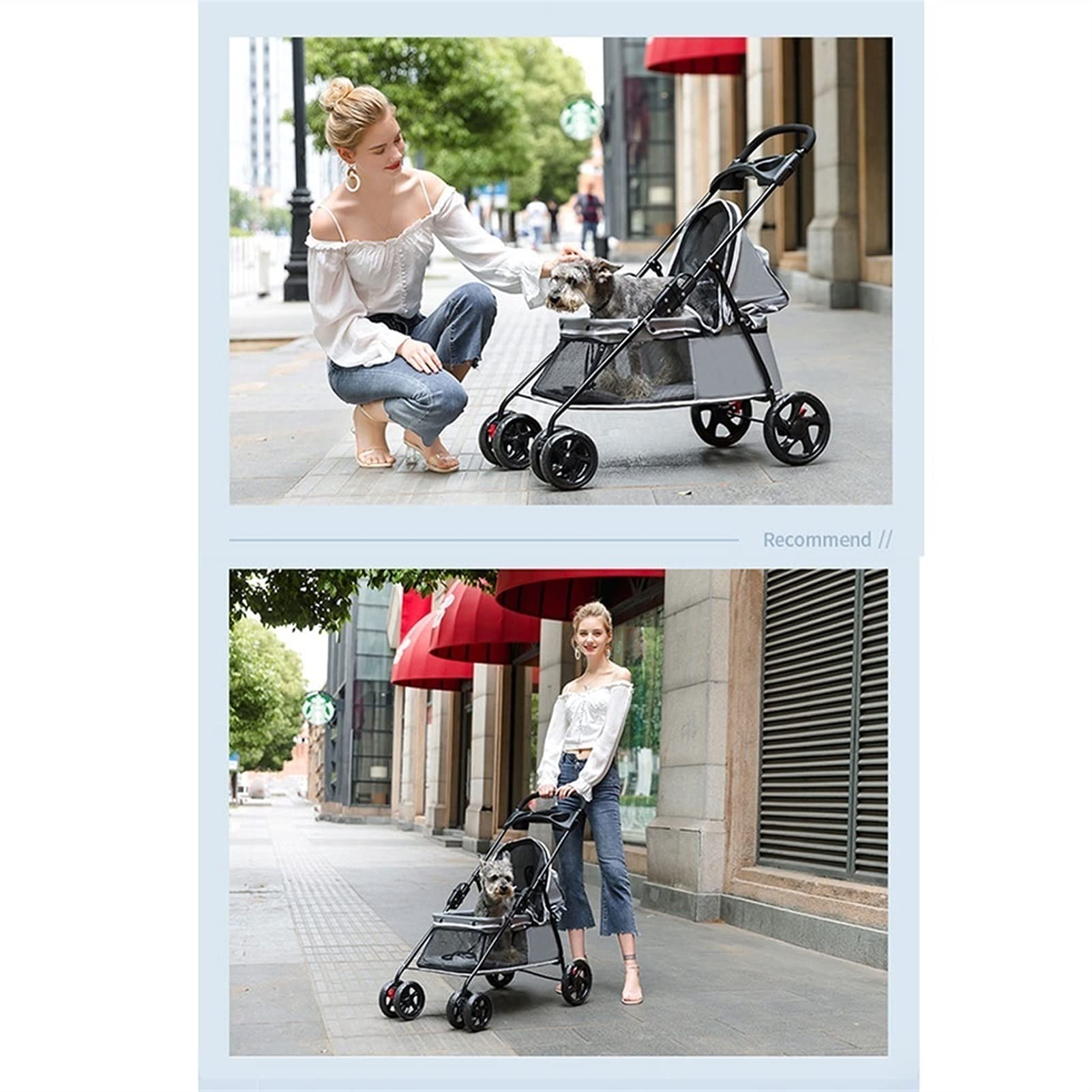 Wózki dla małych psów, wózek dla małych psów, wózek dla kota z uchwytem na kubek, wózek dla zwierząt z osłoną przeciwdeszczową, wózki dziecięce
