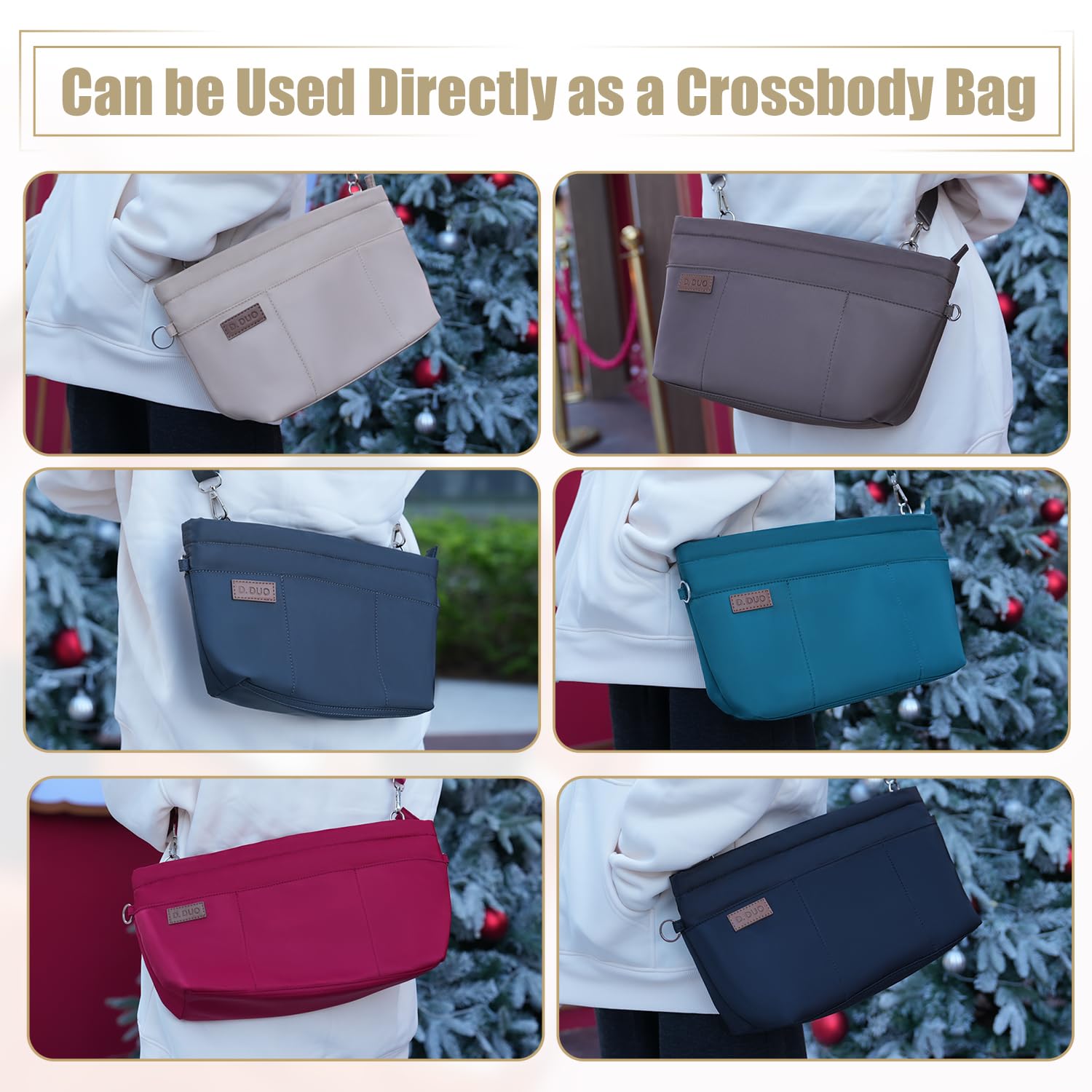 D.DUO Wkładka do organizera do torby, torba crossbody, wkładka do organizera na ramię z regulowanym paskiem do torby, wodoodporne nylonowe wkładki do torebki (beżowy, XL)