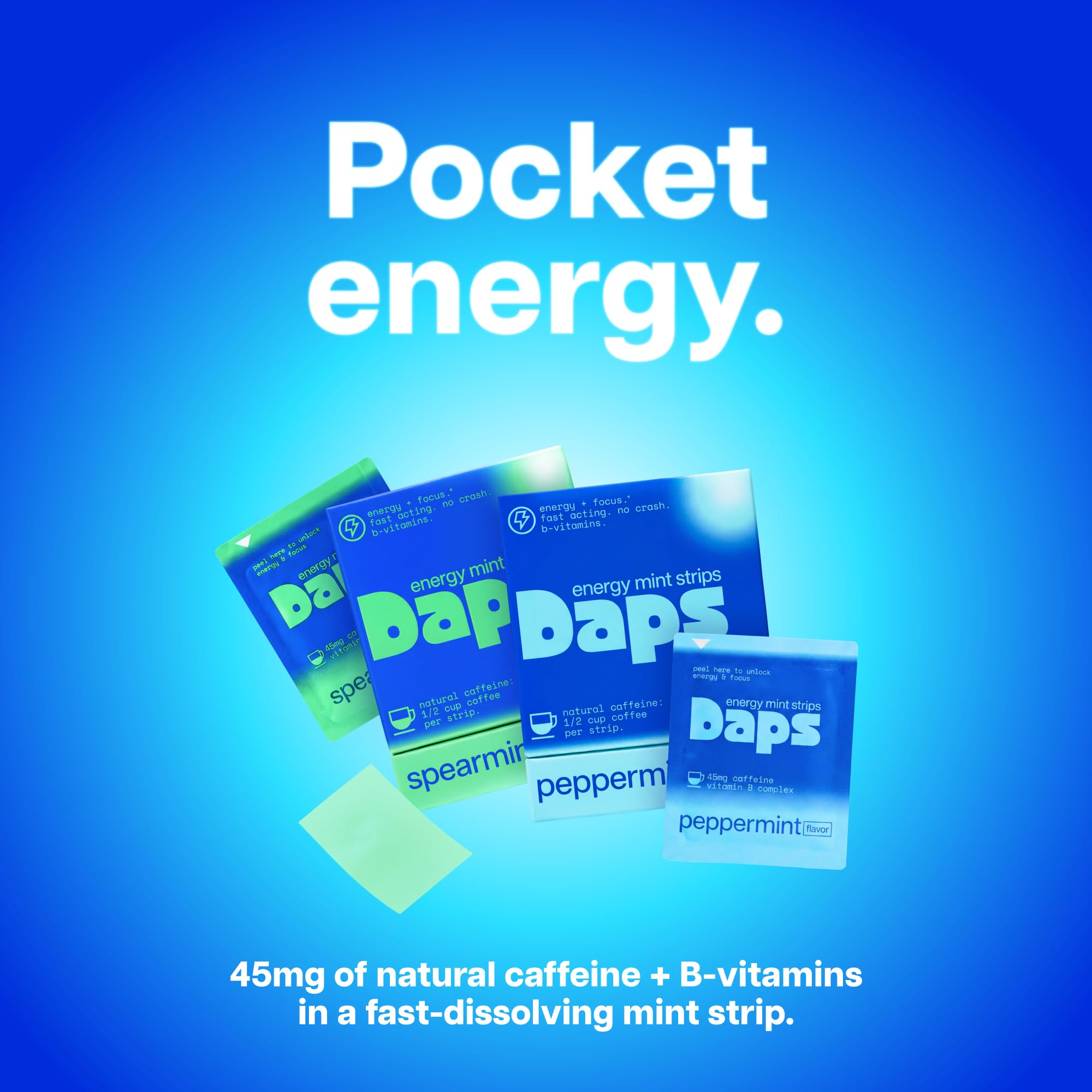 Daps Mint Energy Strips - 45mg Natural Caffeine + B-Vitamins - Fast-Acting Energy Supplement - Works Faster Than Coffee - On-The-Go, Sugar Free - Variety Pack, 40 Strips — Amazon image 7