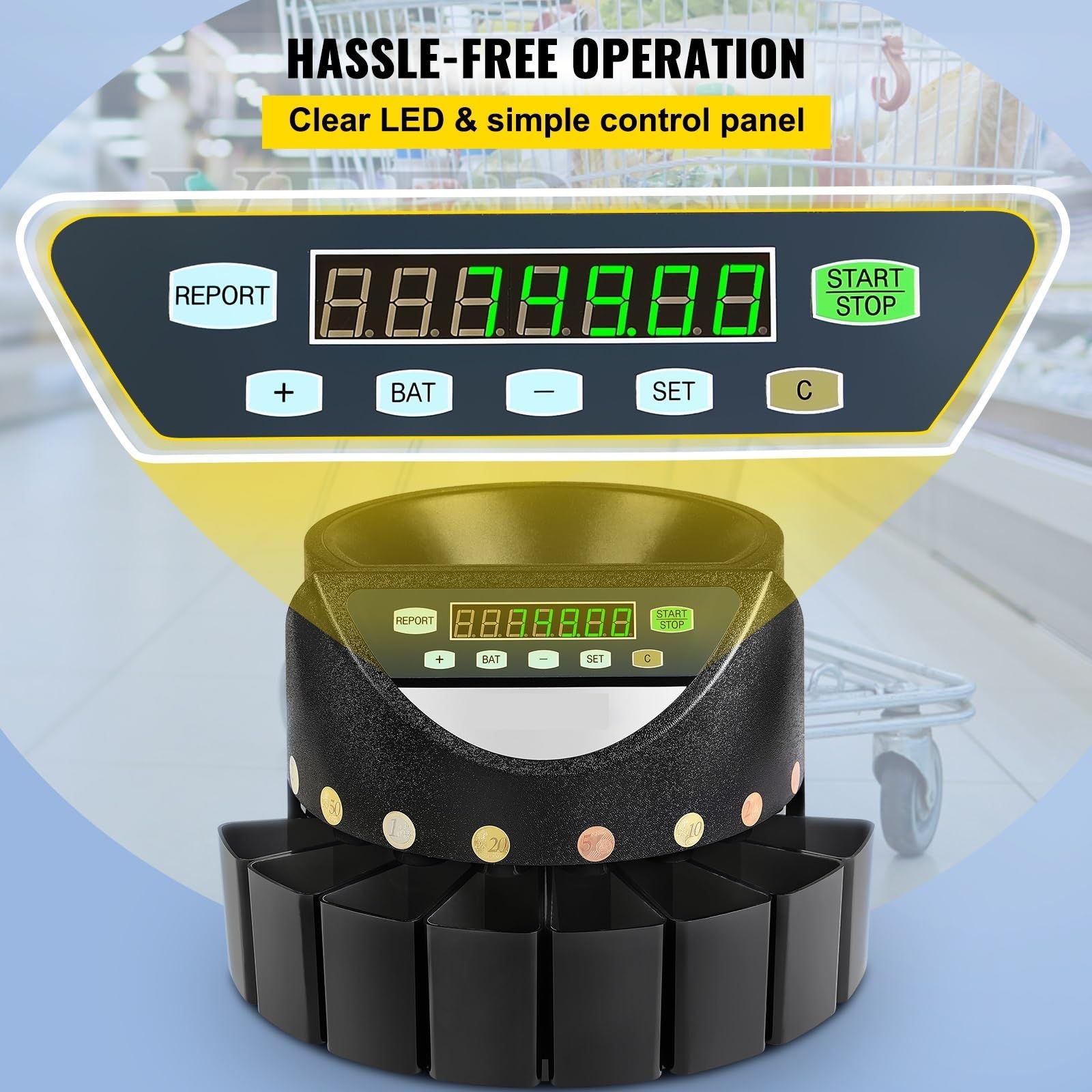 Contatore automatico for monete in euro da 300 monete/min, professionale, elettrico, con display a LED, for negozi scolastici, banche e attività commerciali Adatto a Numerosi Settori