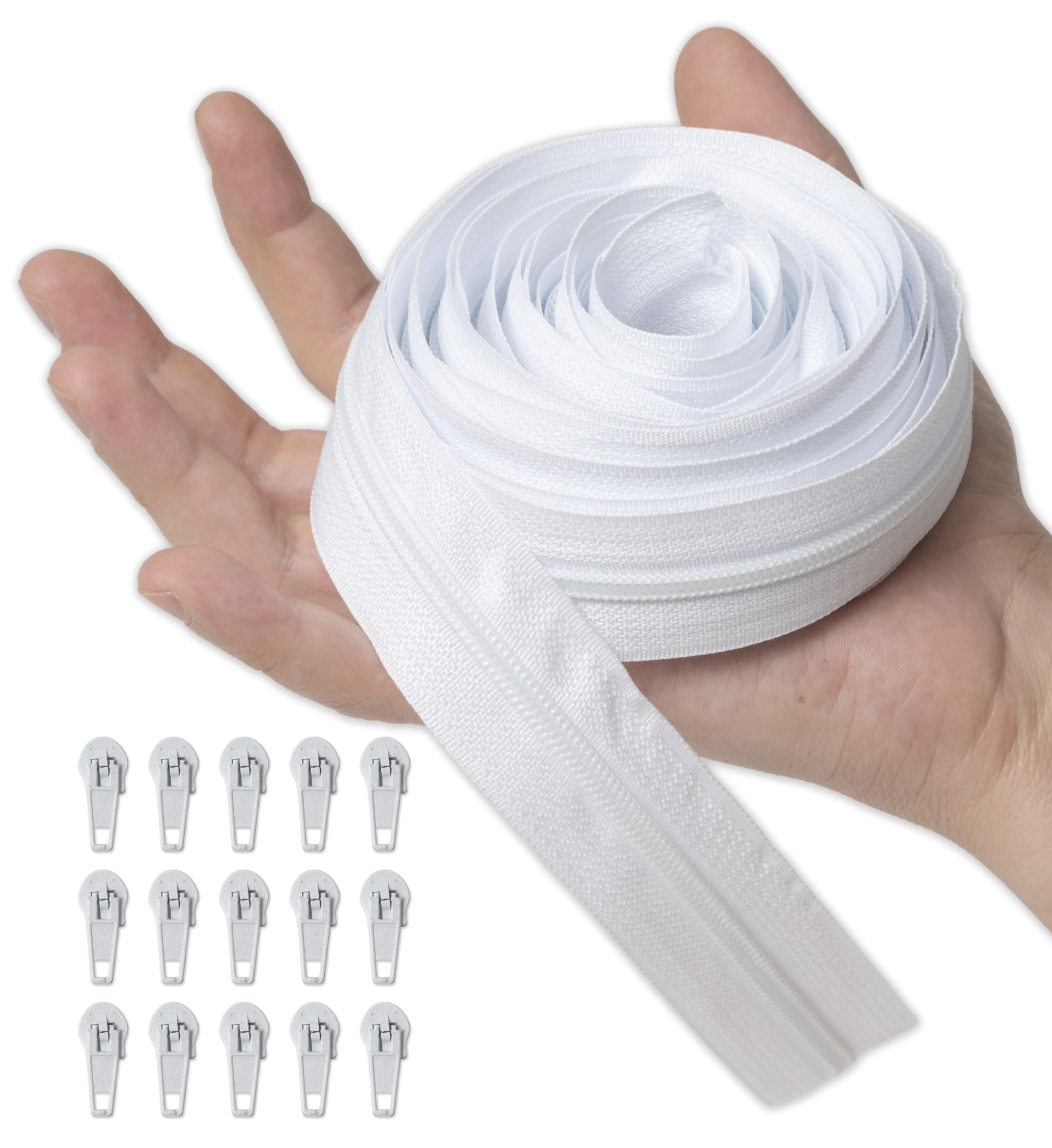 IPEA Zip Chain Continuous Size #5 White - [ 5 Metres + 15 Metal Sliders] - Made in Italy - Zip Cut Out for Sewing, Clothing, Accessories - Width 30 mm - White