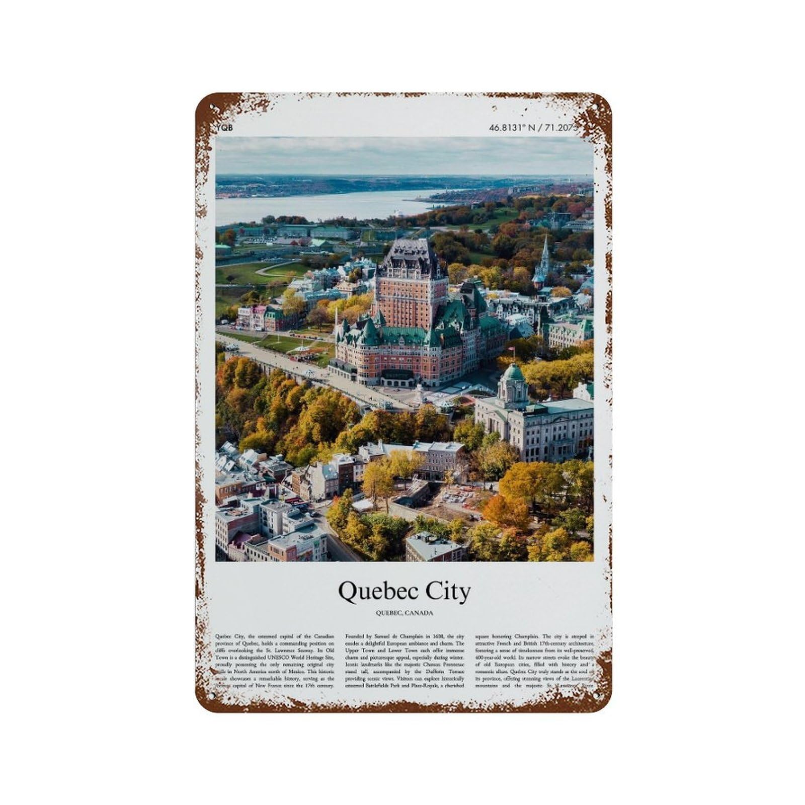 xiaoxiaoshen Quebec City Quebec, Canada City Scenery Wall Decor Art Metal Tin Poster Modern Home Decor Art Home Bar Shop Decorations Vintage Sign 30x20cm