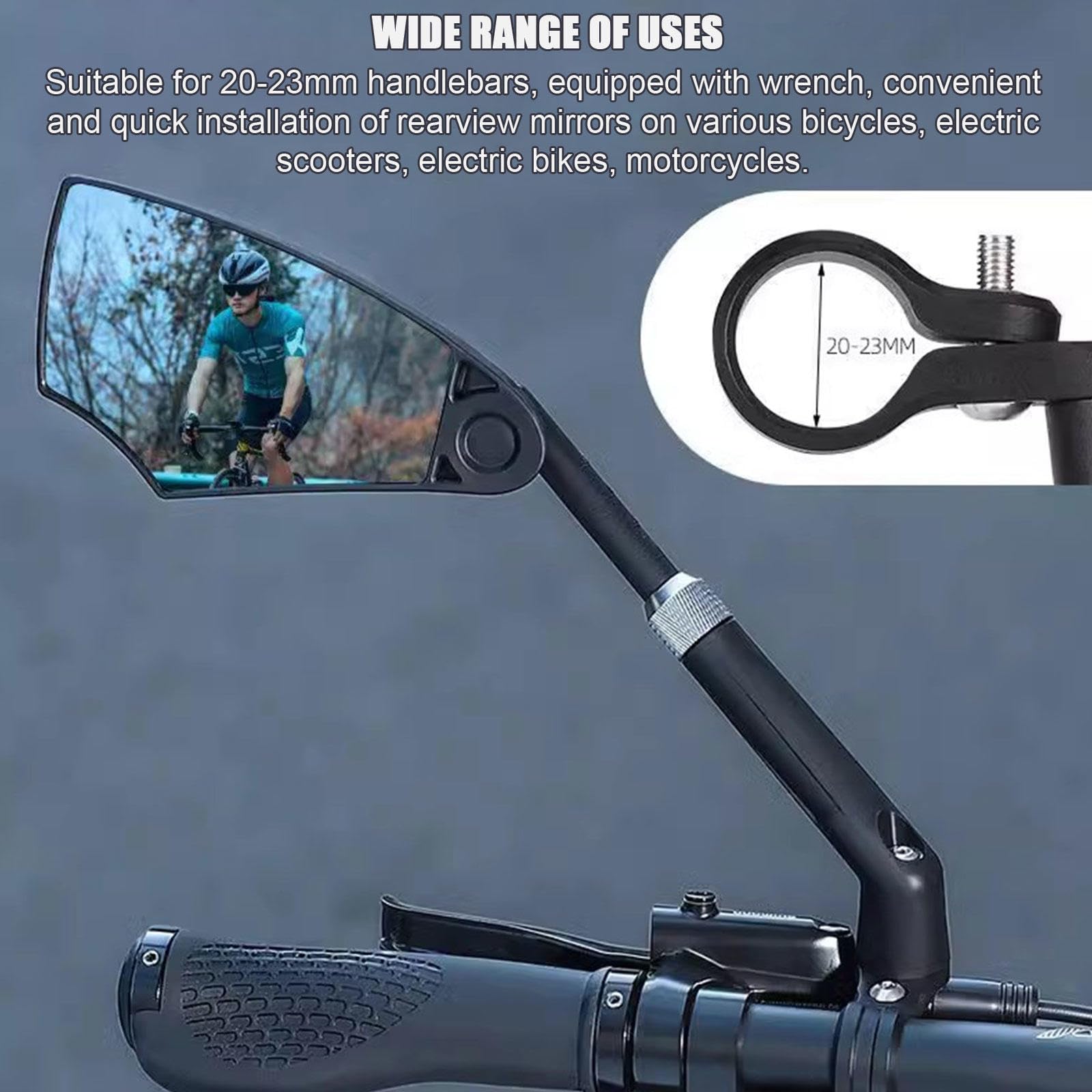 Espejo de Bicicleta Espejo Retrovisor Del Manillar Espejo de Bicicleta con Lente de Vidrio Antideslumbrante HD, Retráctil y Ajustable a 360 ° Para Bicicleta de Carretera de Montaña,1Pair