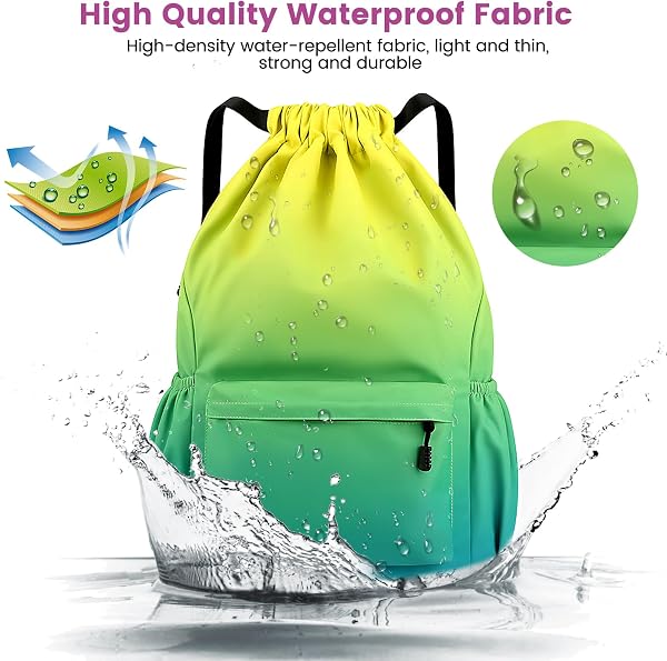 Sac à Dos Imperméable - Grand Format Bandoulière et Poches Avant, Arrière et Intérieure Zippées pour Sport et Gym - 4