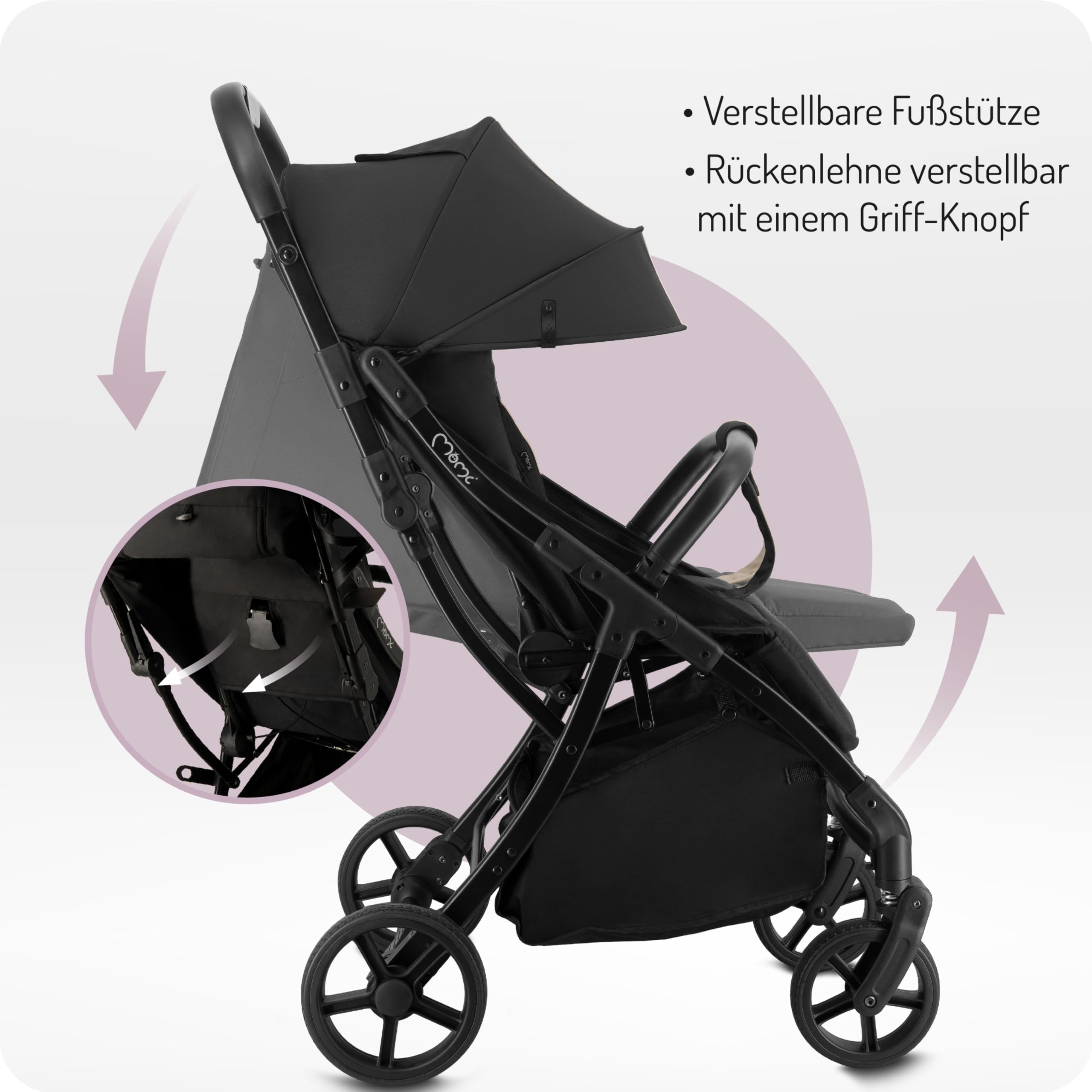 MoMi PAOLA Kinderwagen Zusammenklappbar - Reisebuggy bis 22kg ab 6 Monaten - Kinder Buggy mit Liegefunktion und Automatischer Faltung - 5-Punkt-Sicherheitsgurt - Alle Räder mit Stoßdämpfung