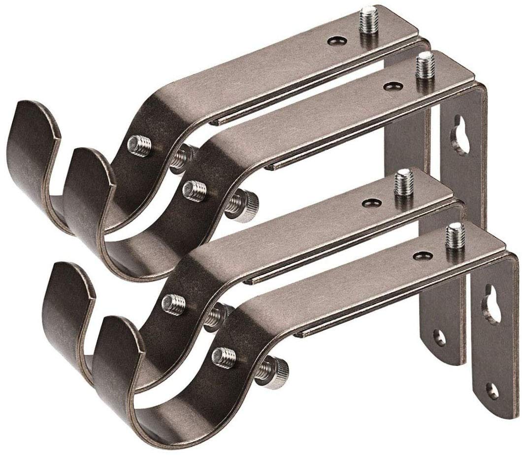 Curtain Rod Bracket Set of 4 for 7/8 or 1 Inch Rods, Adjustable - Antique Silver