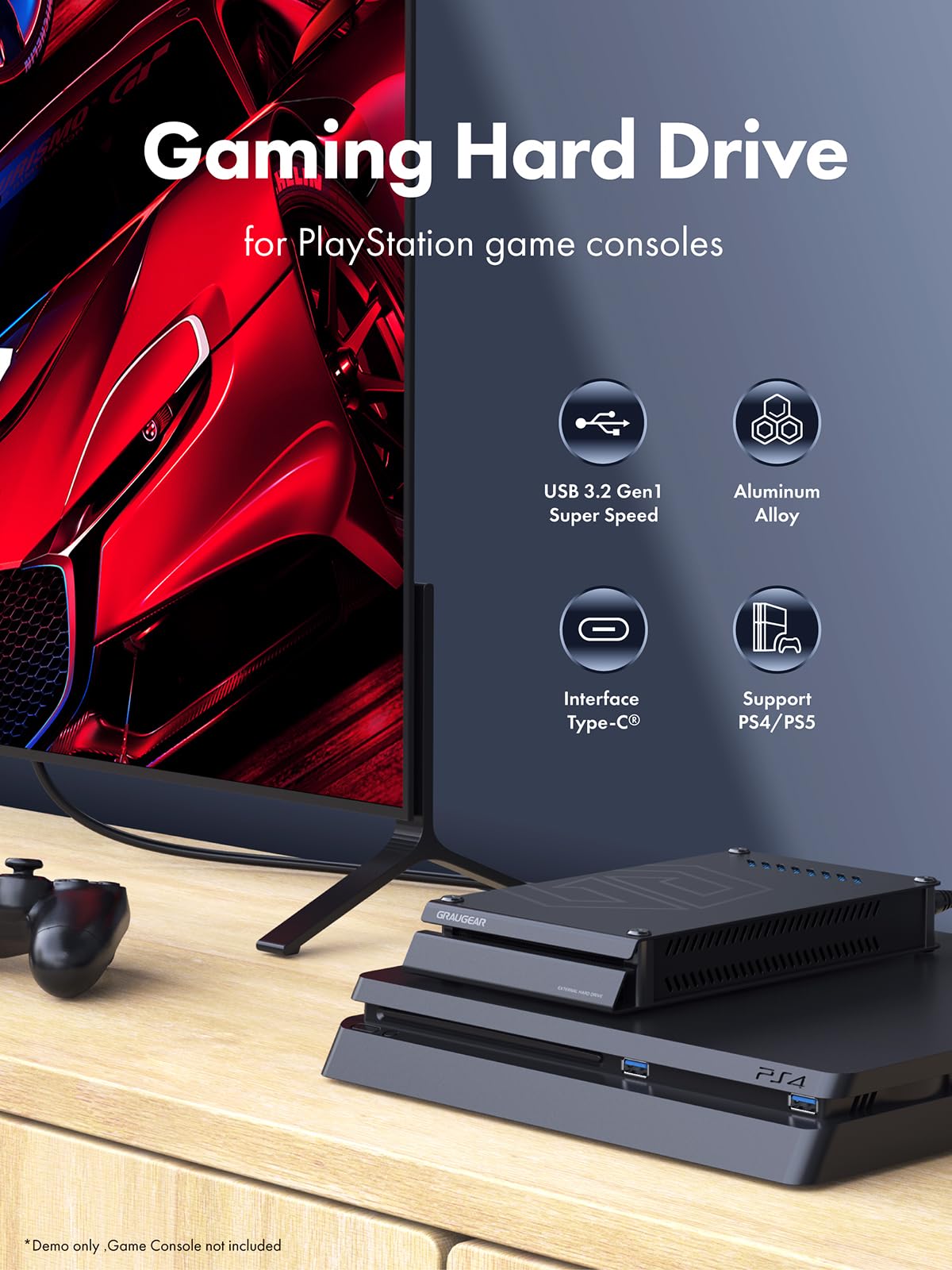 GRAUGEAR Disco rigido esterno da 8 TB in alluminio per Playstation, design hard disk formattato per PS4 e PS5, 8TB HDD da 3,5"