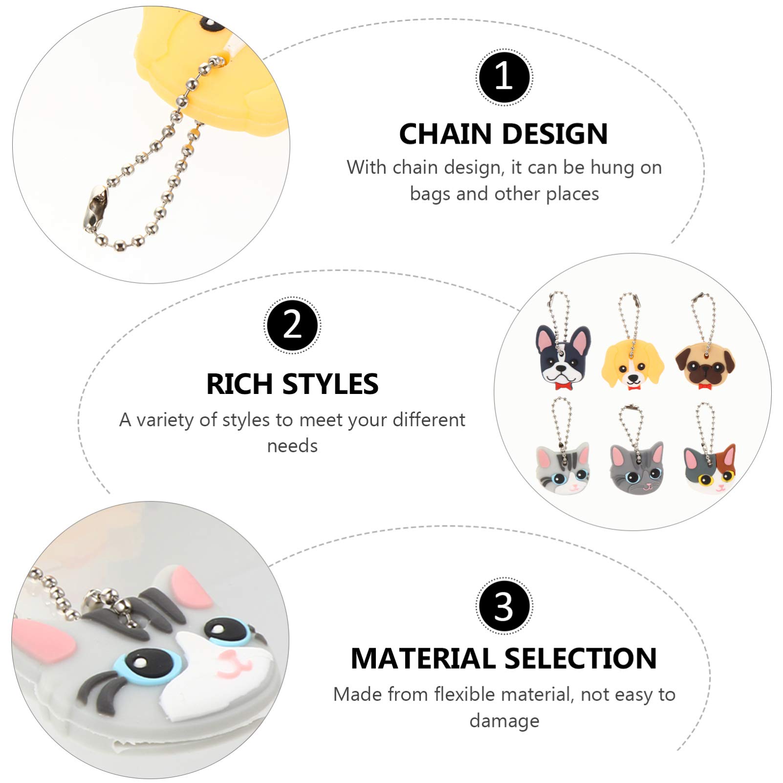 6pcs Cartoon Key Set Animal Car Keychain House Caps Animal Protect Top Identifiers Labeling Tags Chain Covers Alarm Hacker Soft Rubber - Image 4