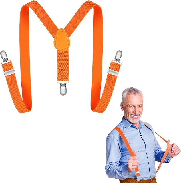 BBTO Halloween Neon Suspenders for Men Adjustable Braces with Strong Clips Y Shaped Strap Suspenders for Adults Fancy Dress Halloween Costume Party, Bright Orange