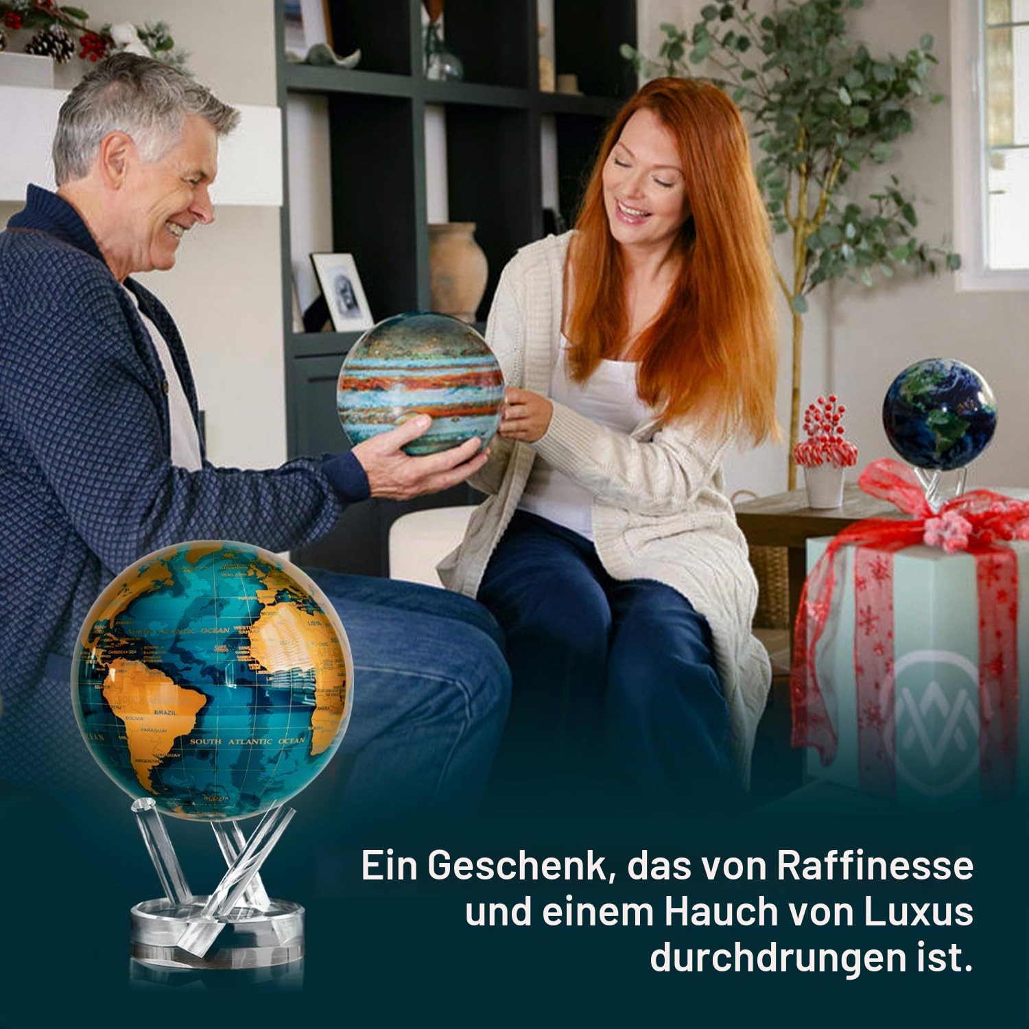 MOVA Globus Ceruleanblau & Gold Prestige (8,5") – Solar Globus | Rotierende Weltkugel ohne Batterien | Elegantes Design | Luxus Deko für Büro und Zuhause | 21.5 CM