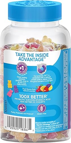 Miniatura 11 de Gomitas Digestive Advantage Daily Probiotic para la salud digestiva e intestinal, para hombres y mujeres (botella de 80 unidades), sabor a fruta