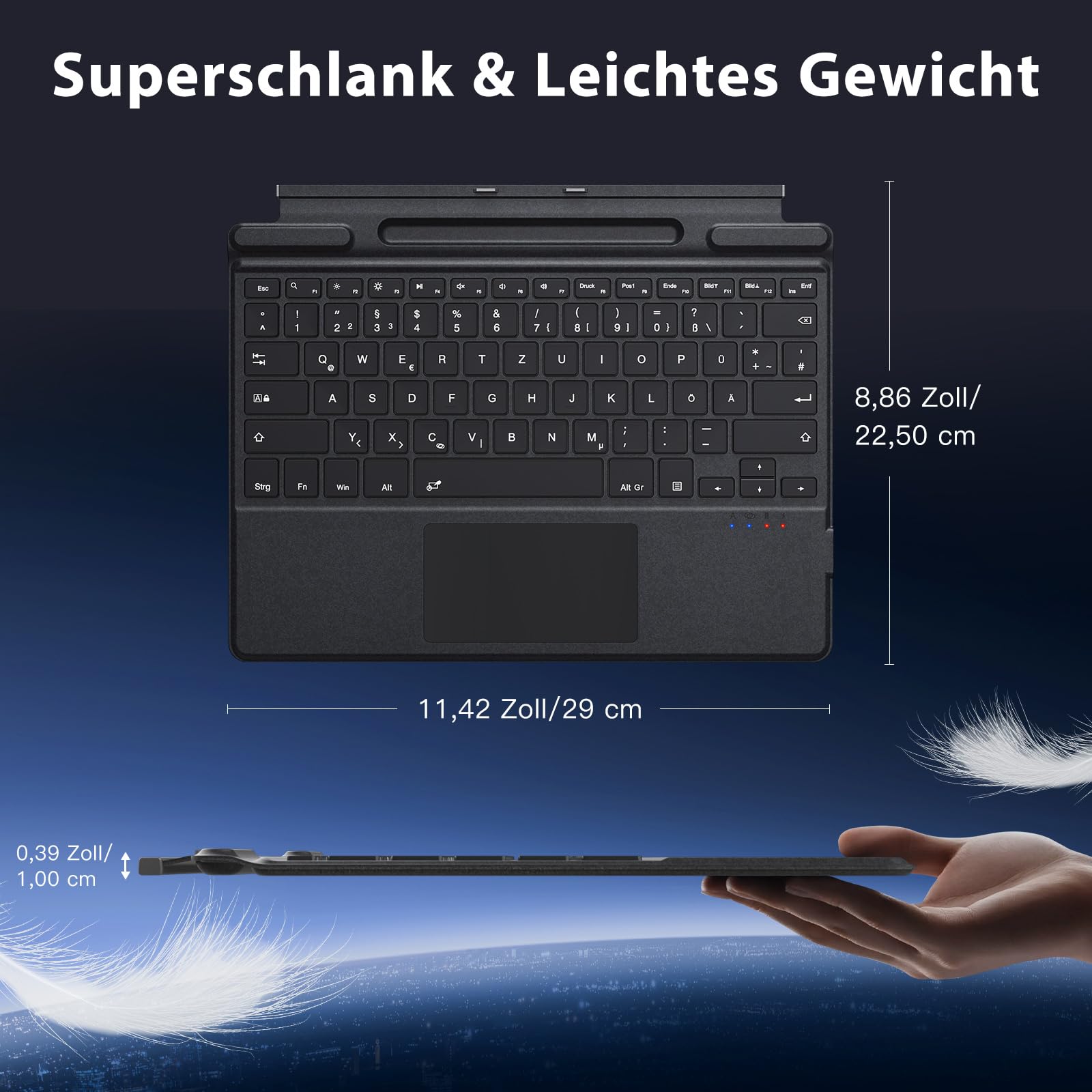 MoKo Deutsche Tastatur für Microsoft Surface Pro 12(13 Zoll 2026)/11/10/9/8/X, QWERTZ Layout Kabellose Bluetooth Typ Cover Tastatur mit Integriertem Wiederaufladbaren Akku Bluetooth Keyboard, Grau