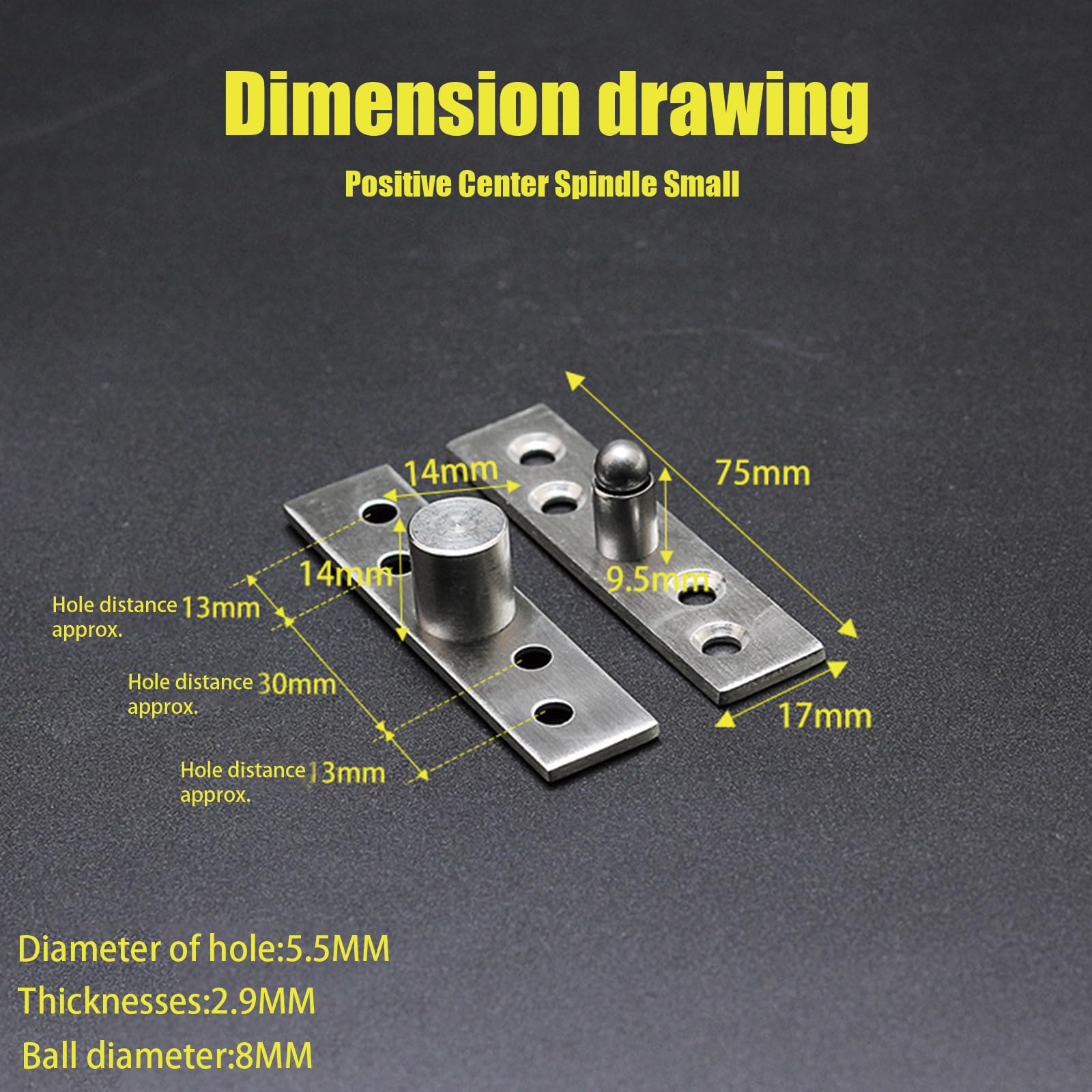 2 Pcs Center Pivot Hinges 360 Degree Door Pivot Hinge Stainless Steel Hidden Hinges Concealed Rotating Door Hinge for Door Window Cabinet (75mm x 17 mm) - Image 2
