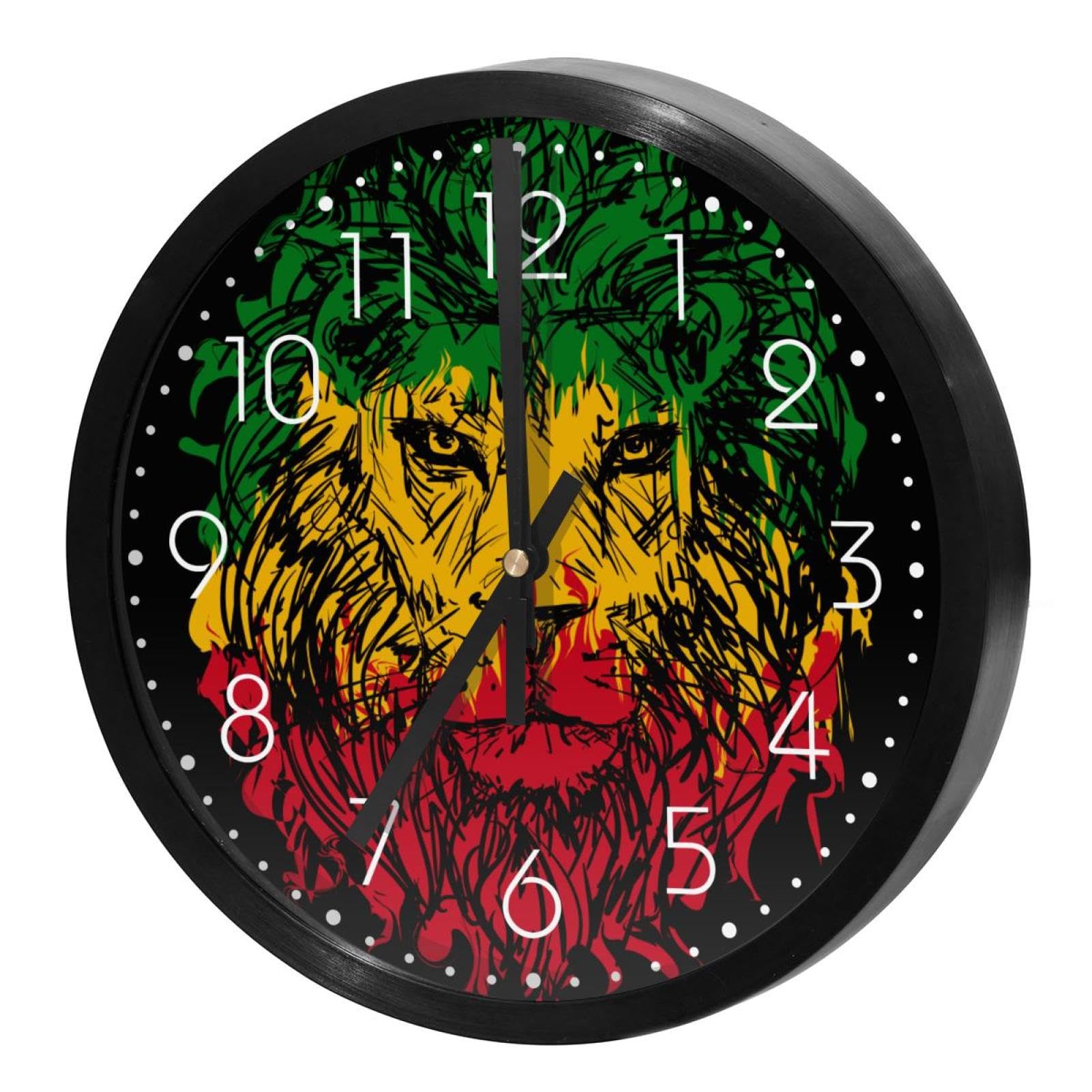 Horloge murale ronde pour maison et cuisine au design moderne de lion noir