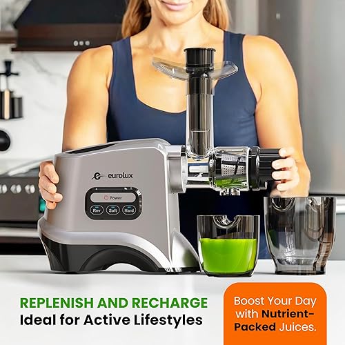 Miniatura 6 de Eurolux Exprimidor de masticación lenta, máquina de prensa en frío para extracción de jugo de alto rendimiento, exprimidor silencioso y potente para