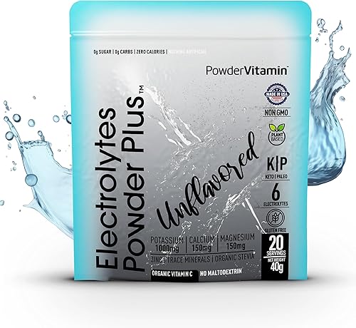 Miniatura 37 de Polvo de Electrolitos Plus (50 porciones), 0 calorías Keto, 0 azúcar, sin maltodextrina, 1000 mg de potasio, 120 mg de calcio, 120 mg de magnesio