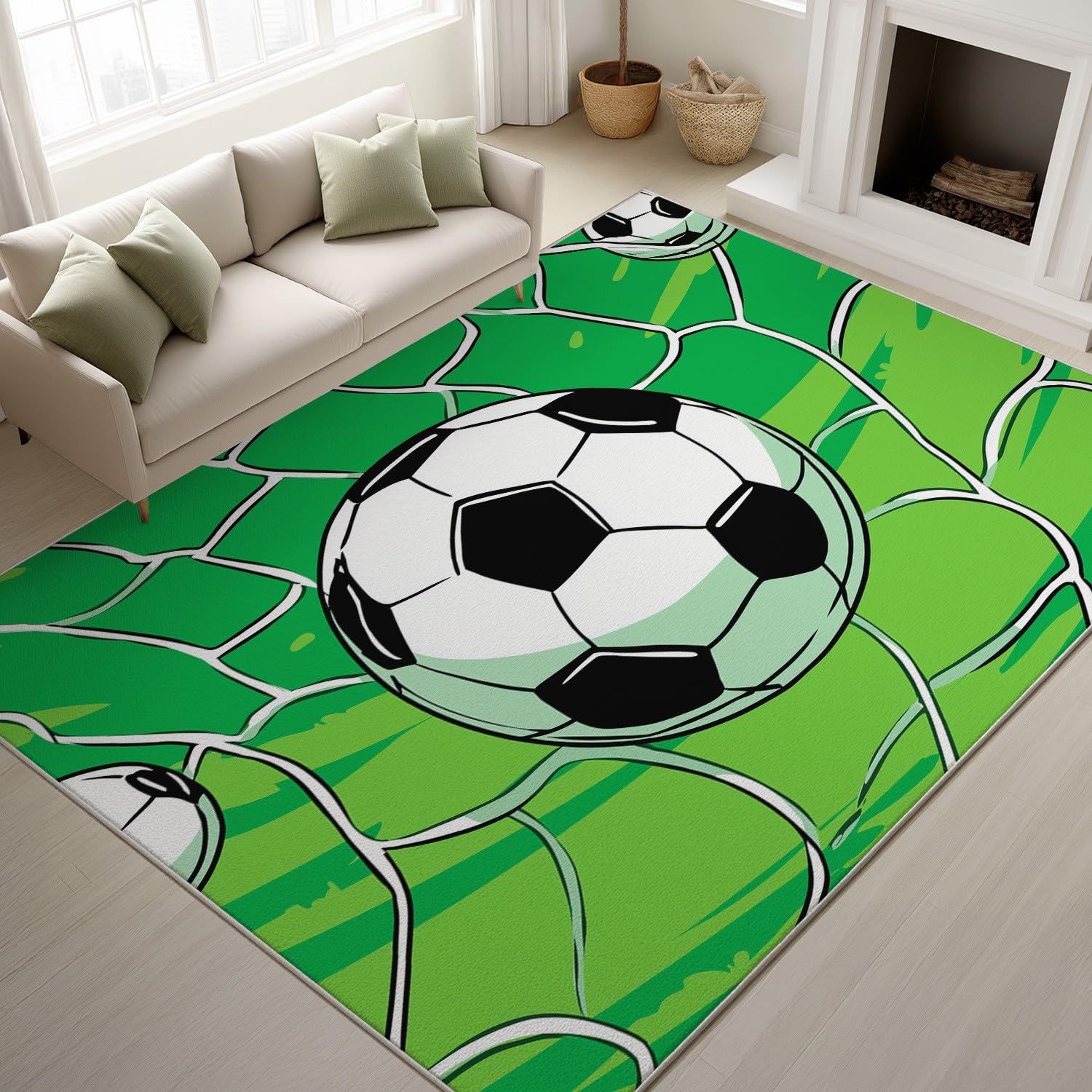Tapis antidérapant et lavable 160x230 cm tapis de salon doux motif football dessin animé