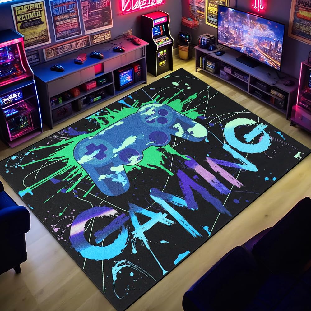 Tapis de jeu avec graffiti et manette pour donner vie à la salle de jeux