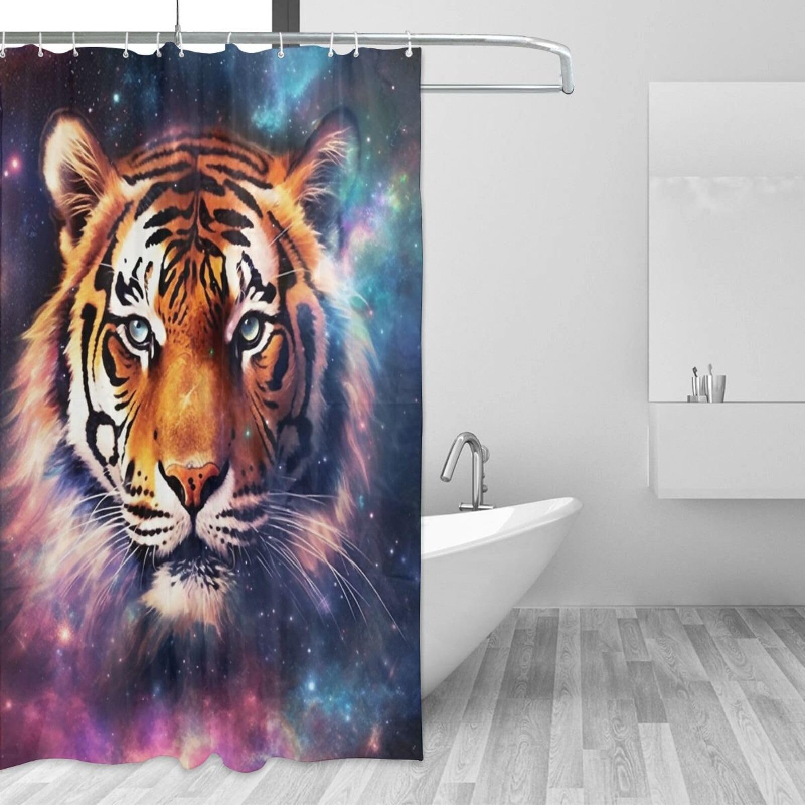 Rideau de douche galaxie et tigre imperméable 183x183 cm